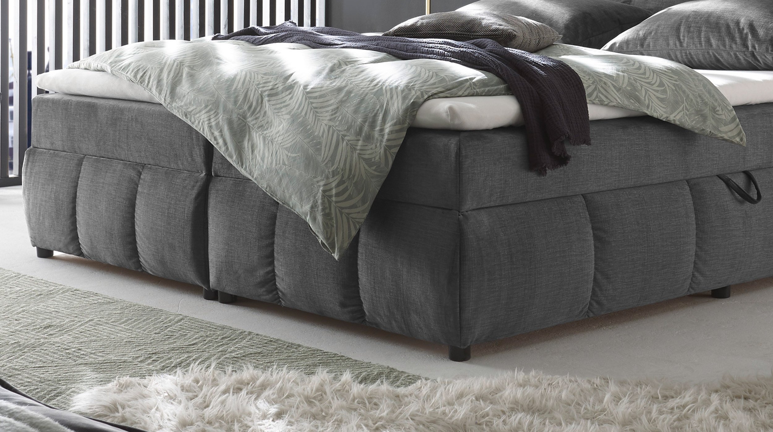 Boxbett 160 x 200 cm grau Stoffbezug Bettkasten - MADRID