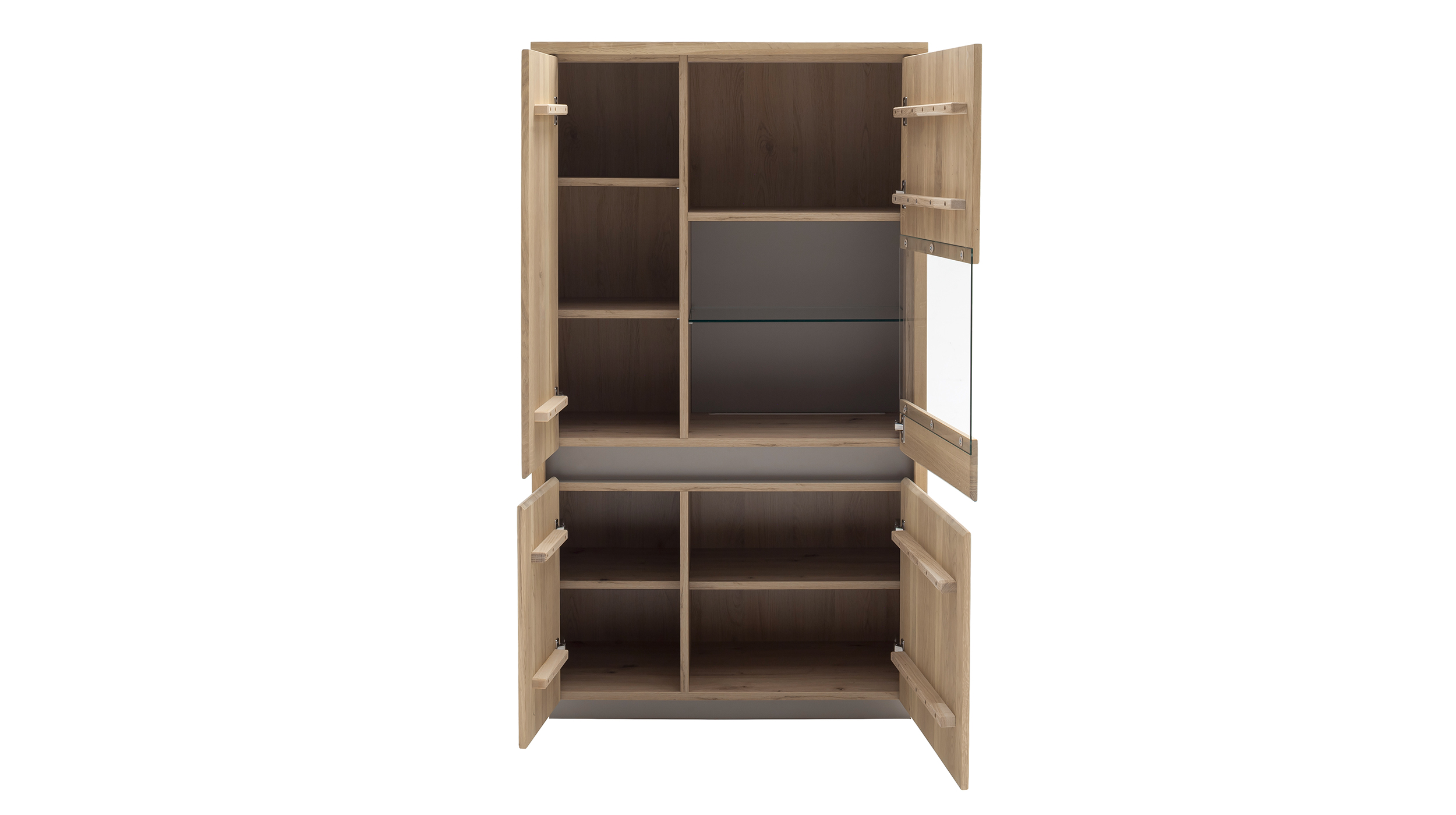 Highboard mit Glastür Kristalleiche massiv geölt 87 cm - LARVIK