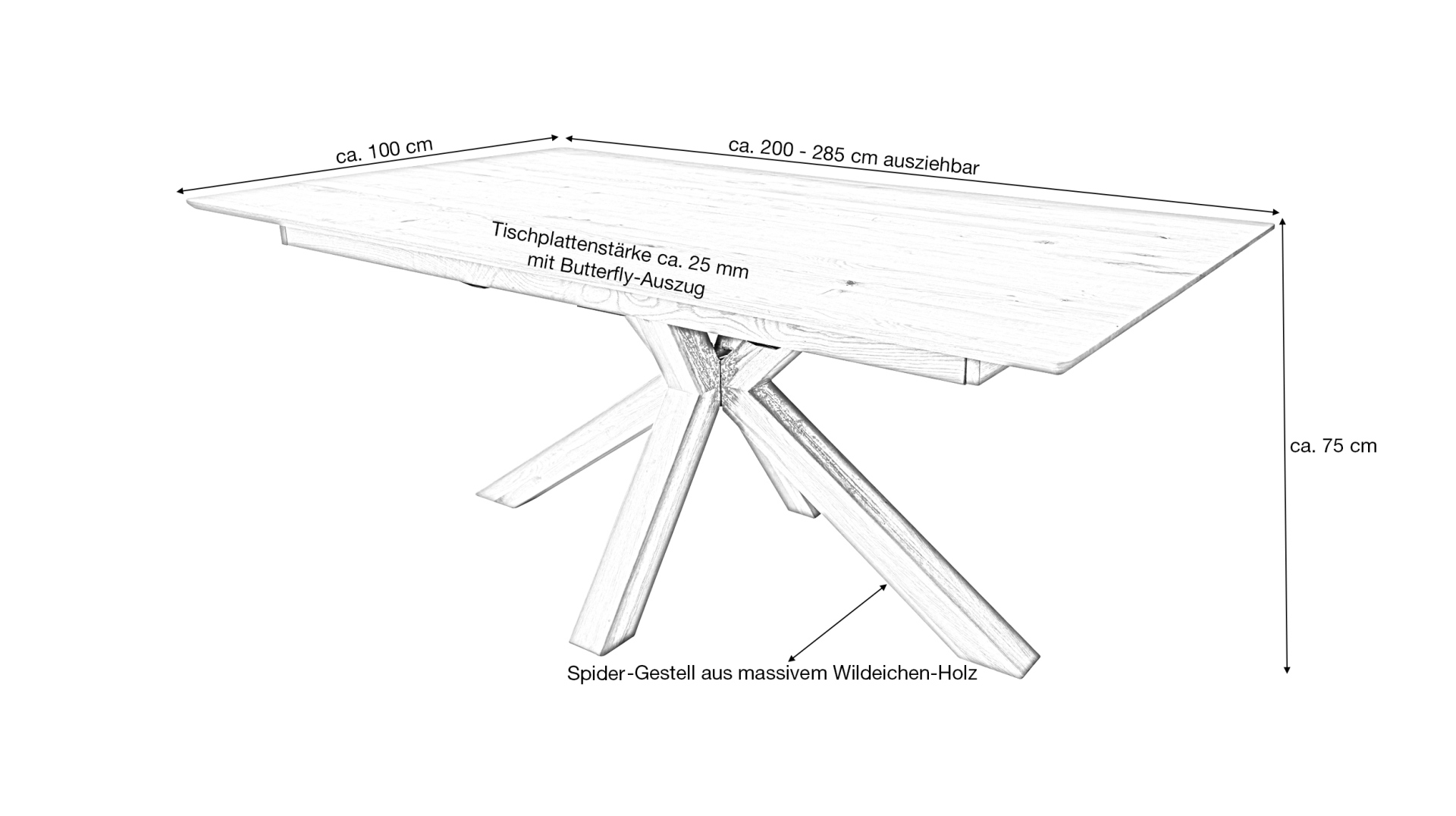Esstisch Massivholztisch 200 cm in Wildeiche ausziehbar - RICARDO