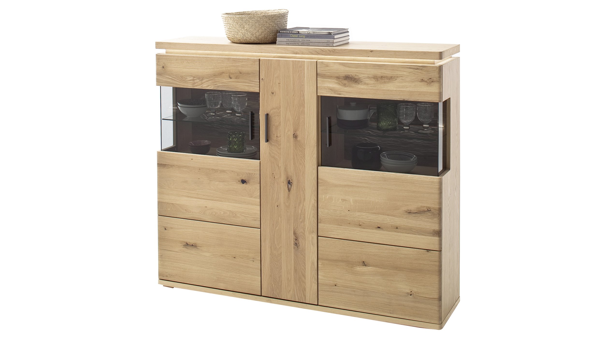 Highboard Balkeneiche geölt teilmassiv 128 cm - BARCELONA Highboard Balkeneiche geölt teilmassiv 128 cm - BARCELONA