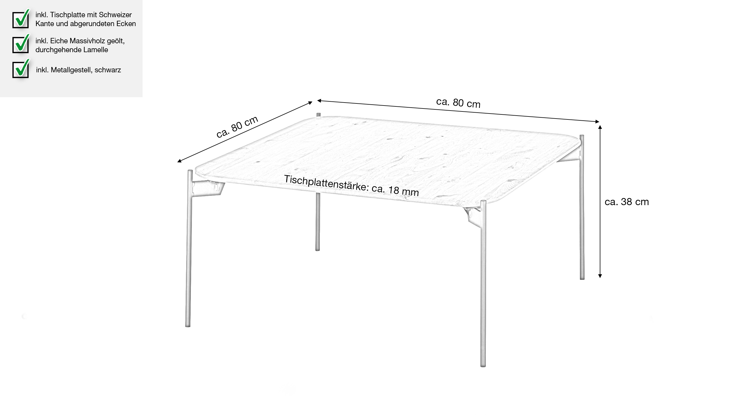 Couchtisch Eiche massiv geölt - 80 x 80 cm - ALTO