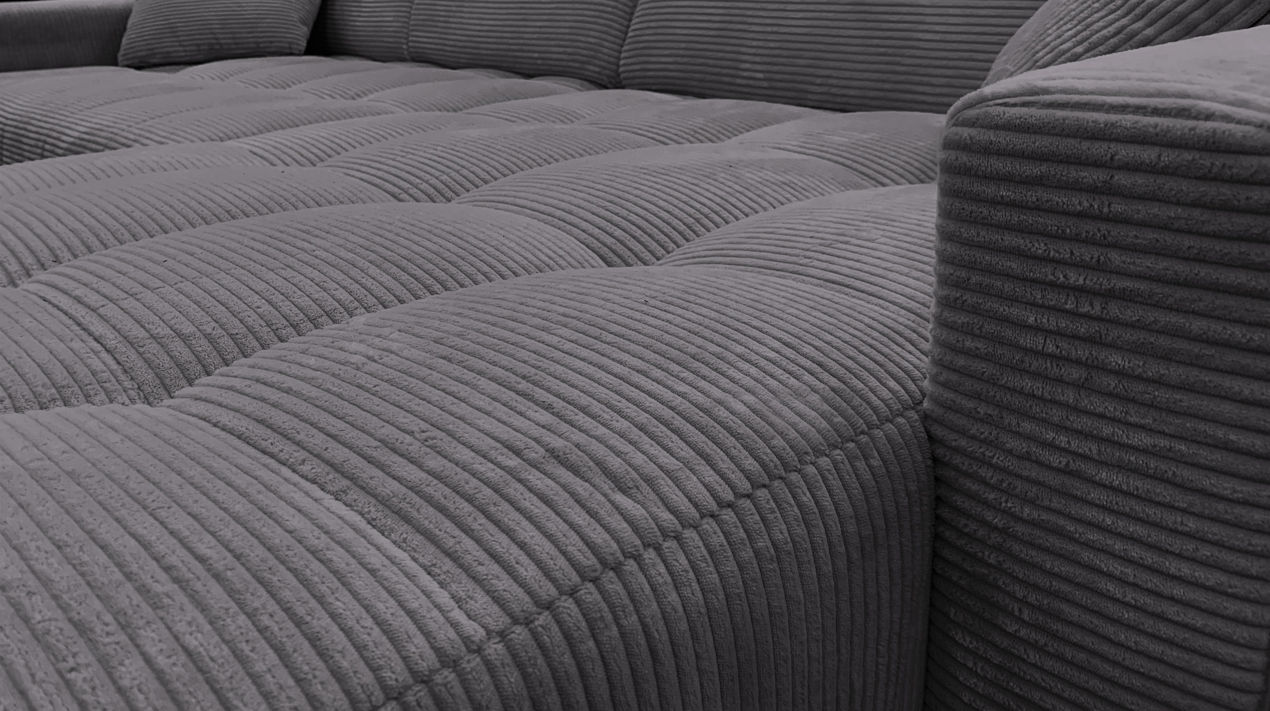 Ecksofa Cord grau ausziehbar - Sitztiefenverstellung 256 cm - OT rechts - SIMPLE