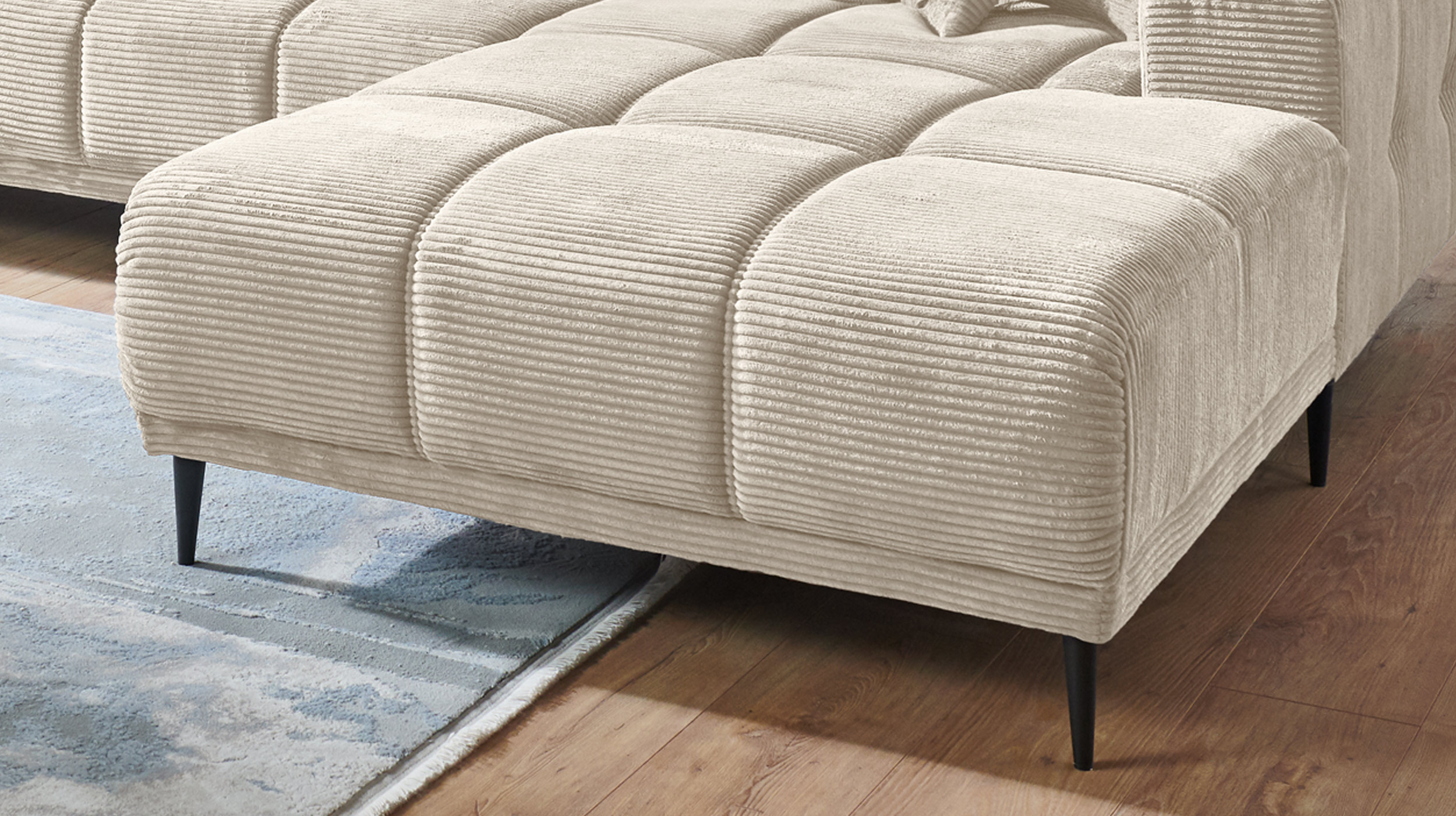 Ecksofa Cord beige ausziehbar - Sitztiefenverstellung 286 cm - OT rechts - MARISOL