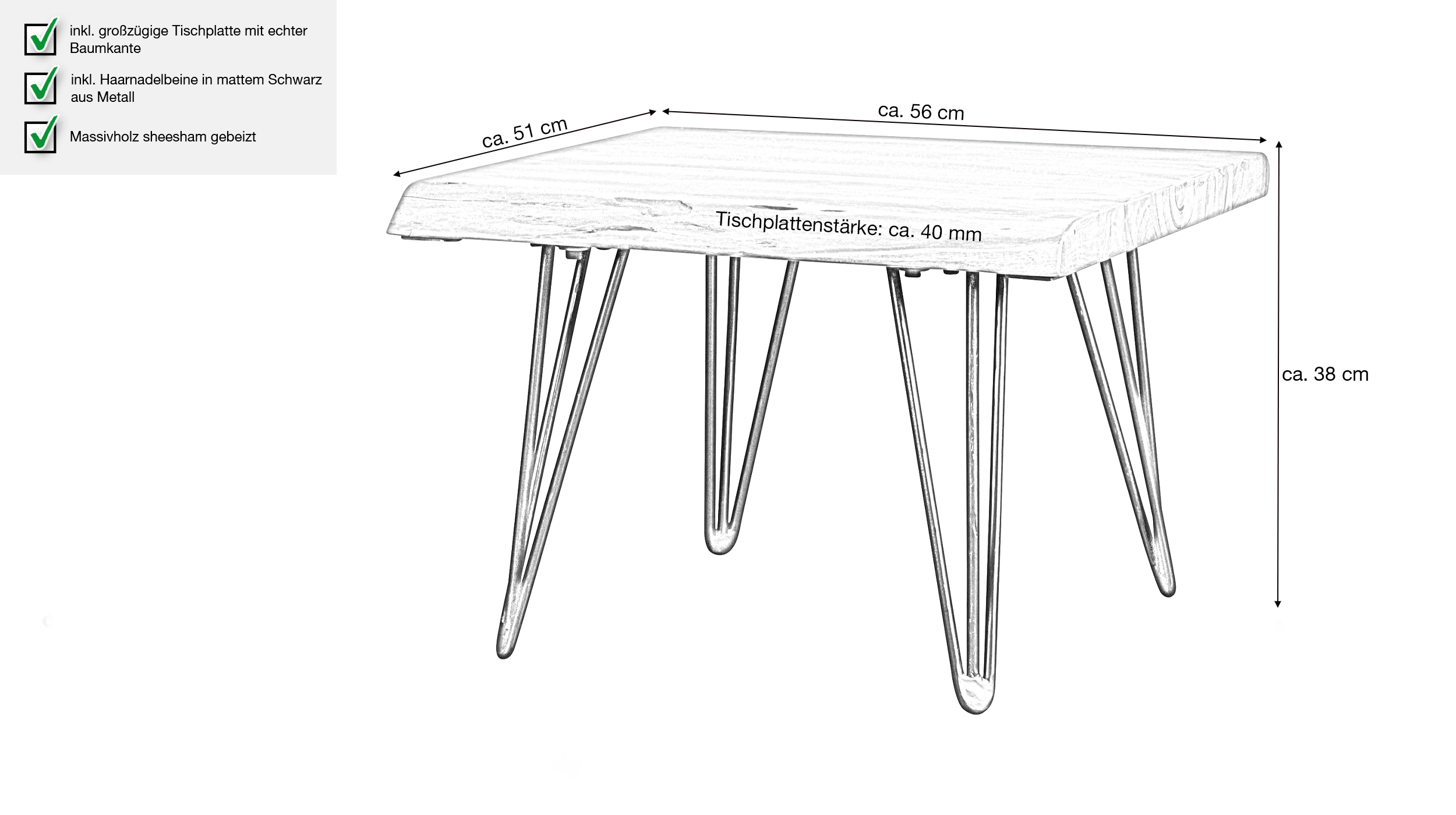 Couchtisch Baumkante Sheesham massiv gebeizt 56 x 51 cm - ISOLA