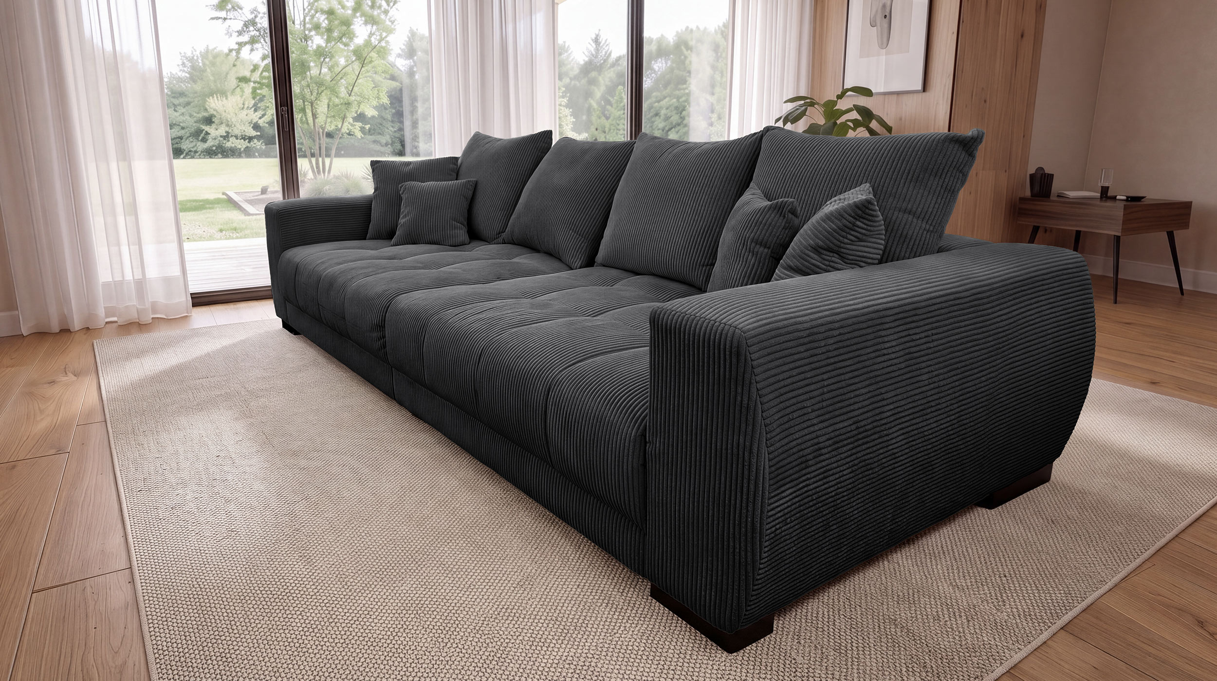 Big Sofa Cord grau mit Nosagunterfederung 300 cm - ARTEMIS