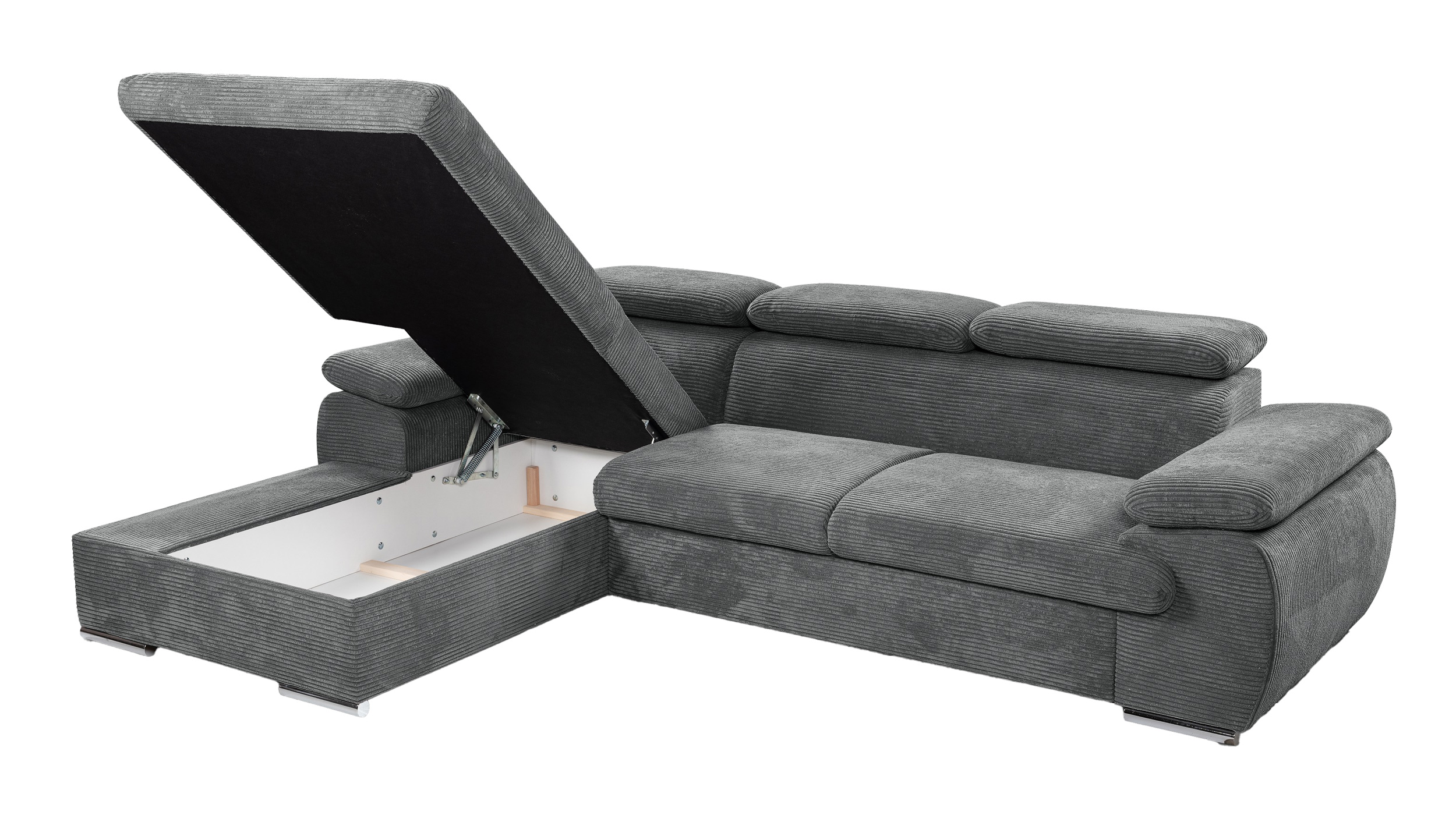 Ecksofa Cord anthrazit Schlaffunktion Bettkasten 284 x 196 cm - CINDY