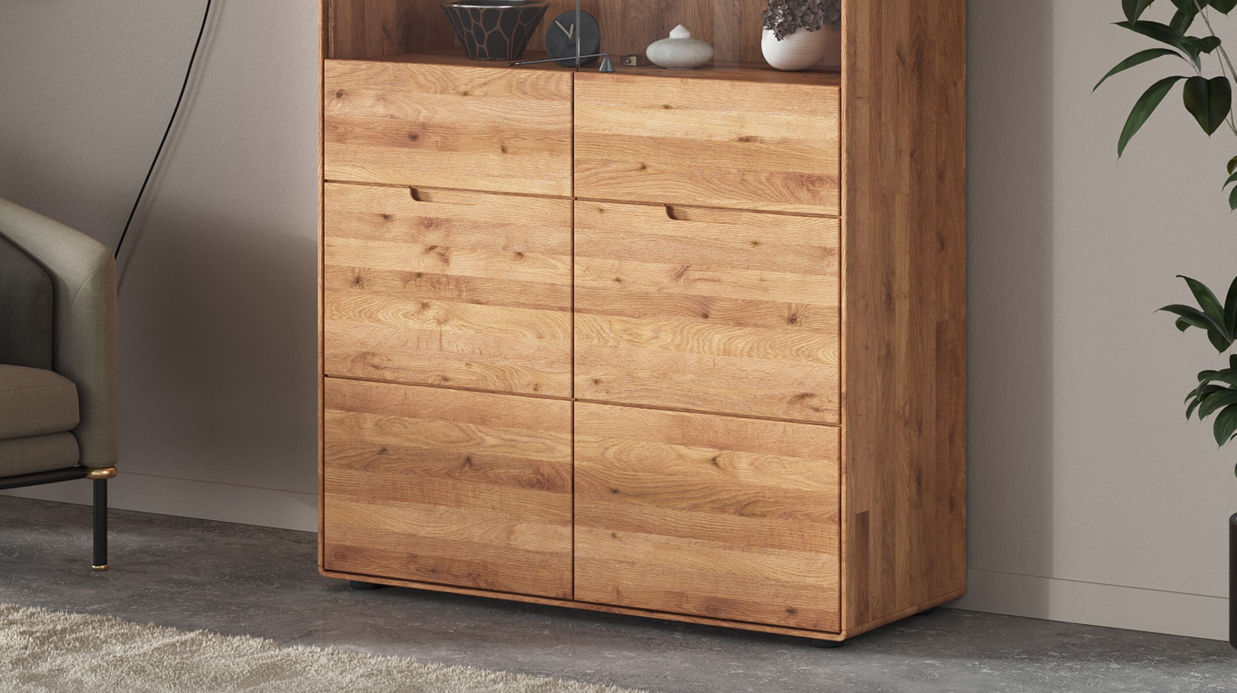 Highboard mit Glastüren Wildeiche massiv 100 cm - LUCAS 