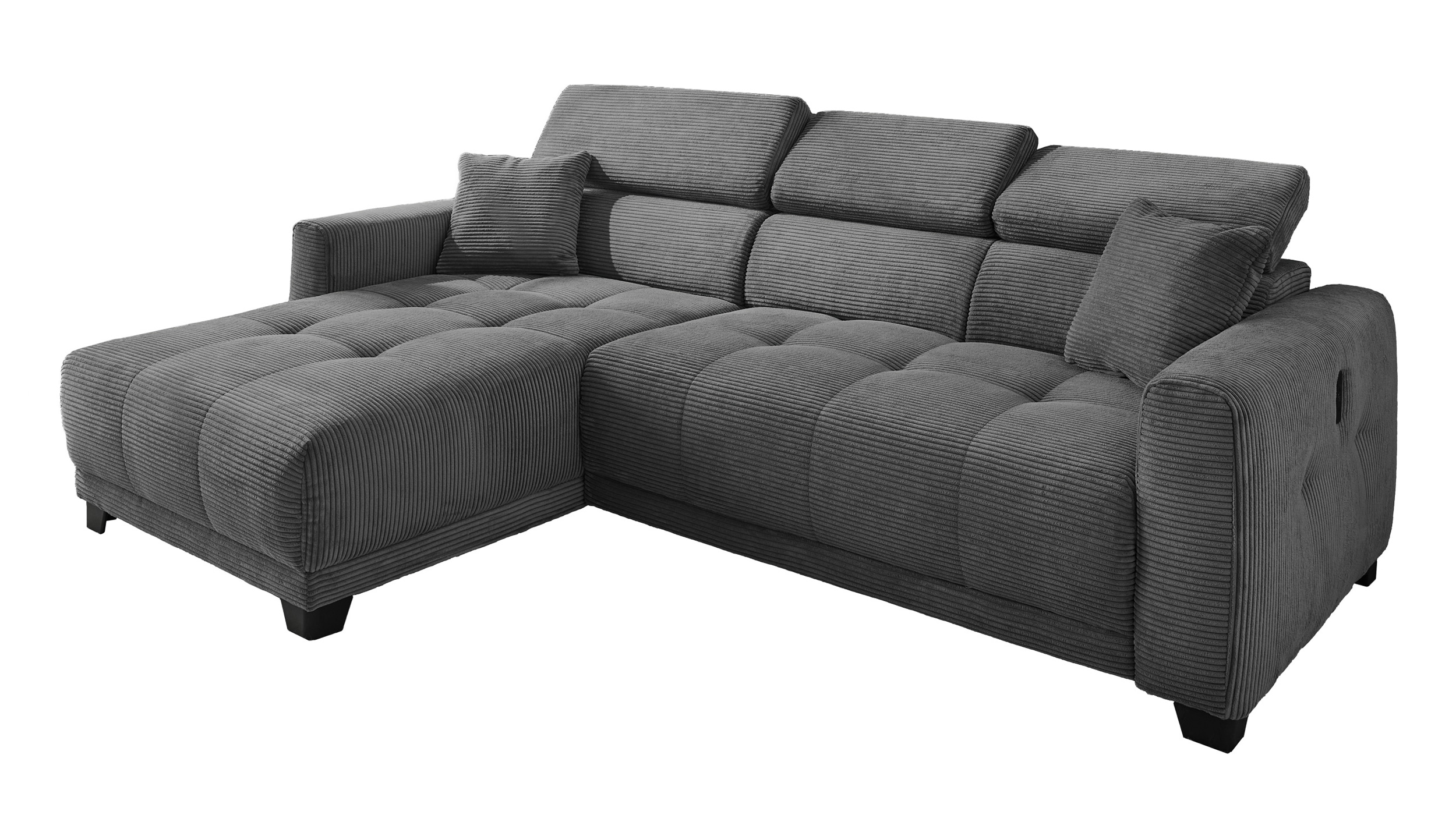 Ecksofa Cord grau 263 cm elektrisch ausfahrbar - CREMONA