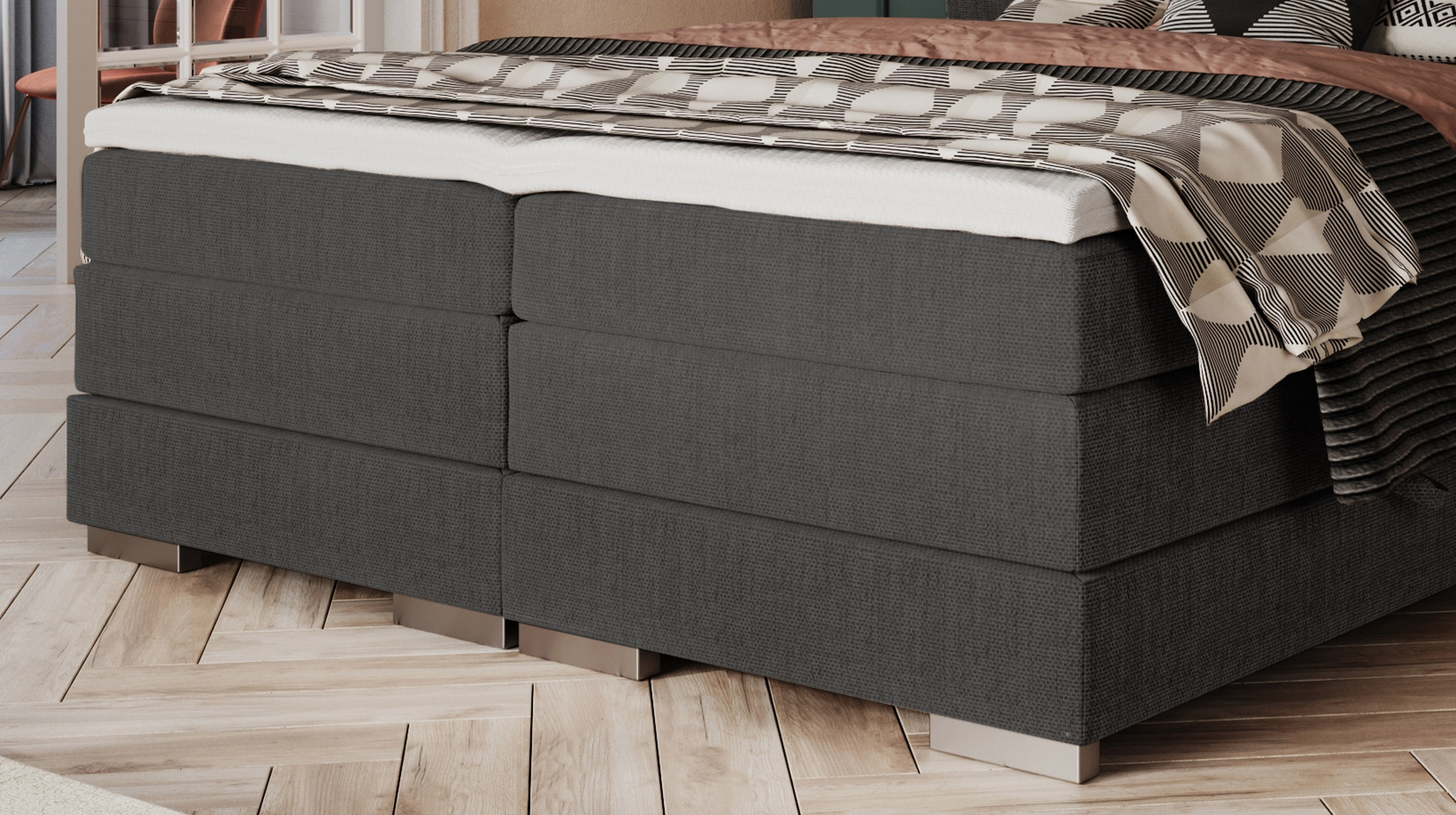Boxspringbett 200 x 200 cm grau - Bettkasten - MANDEWILLA