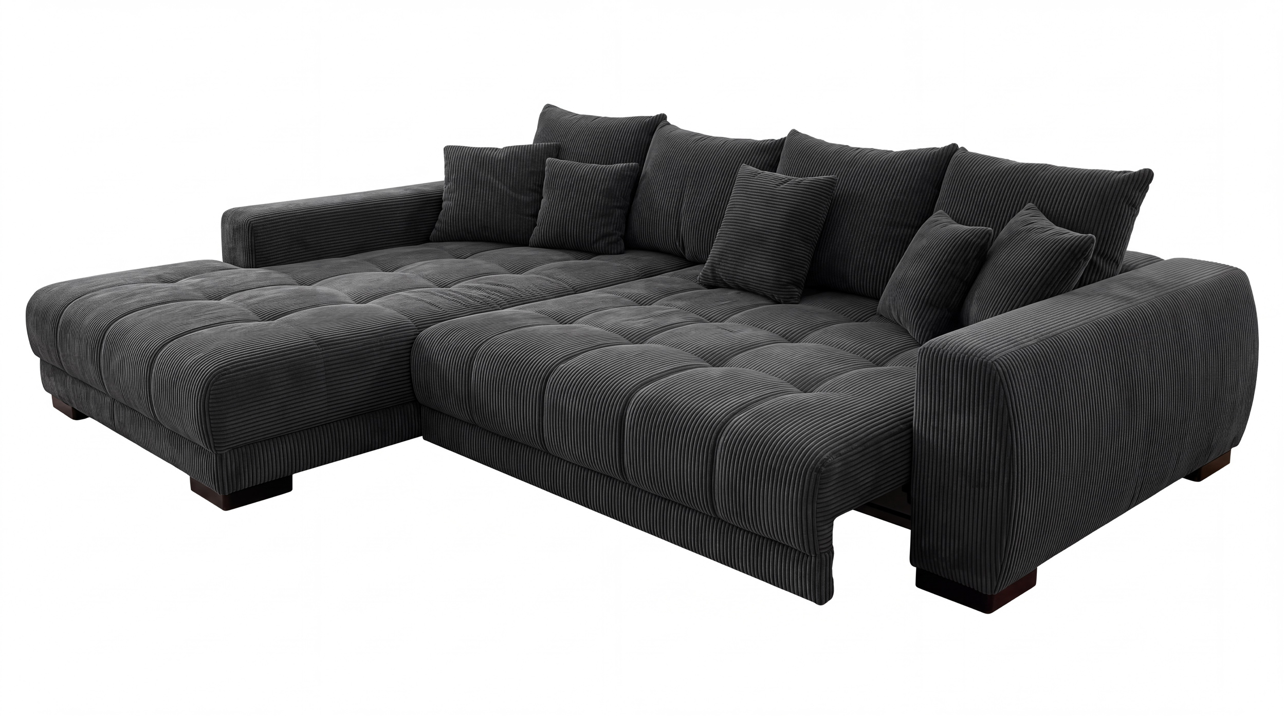 Ecksofa Cord grau elektrisch ausfahrbar 300 cm - OT links - ARTEMIS