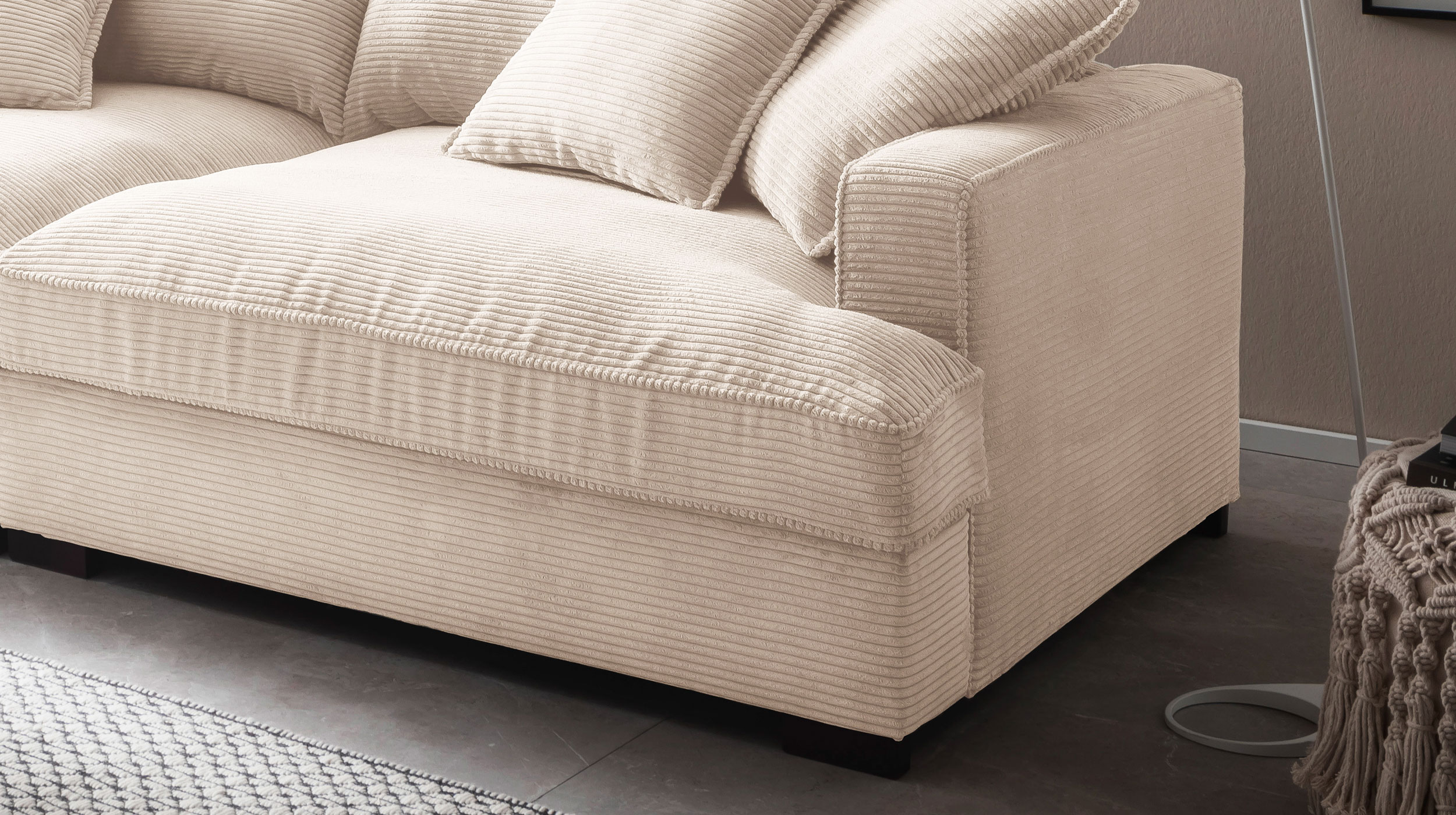 Big Sofa Cord creme - 242 cm - Nosagunterfederung - TRIBECCA 