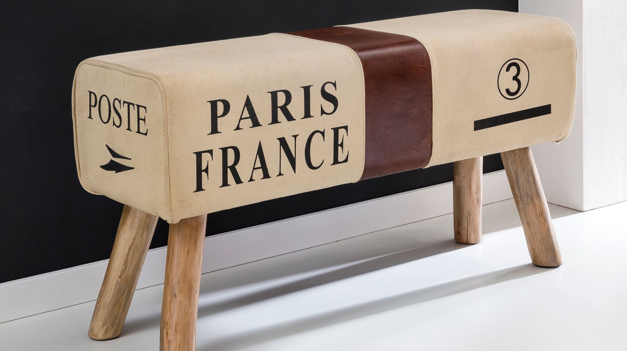 Sitzbank 91 cm Stoffbezug beige Eukalyptus massiv - CARLAS