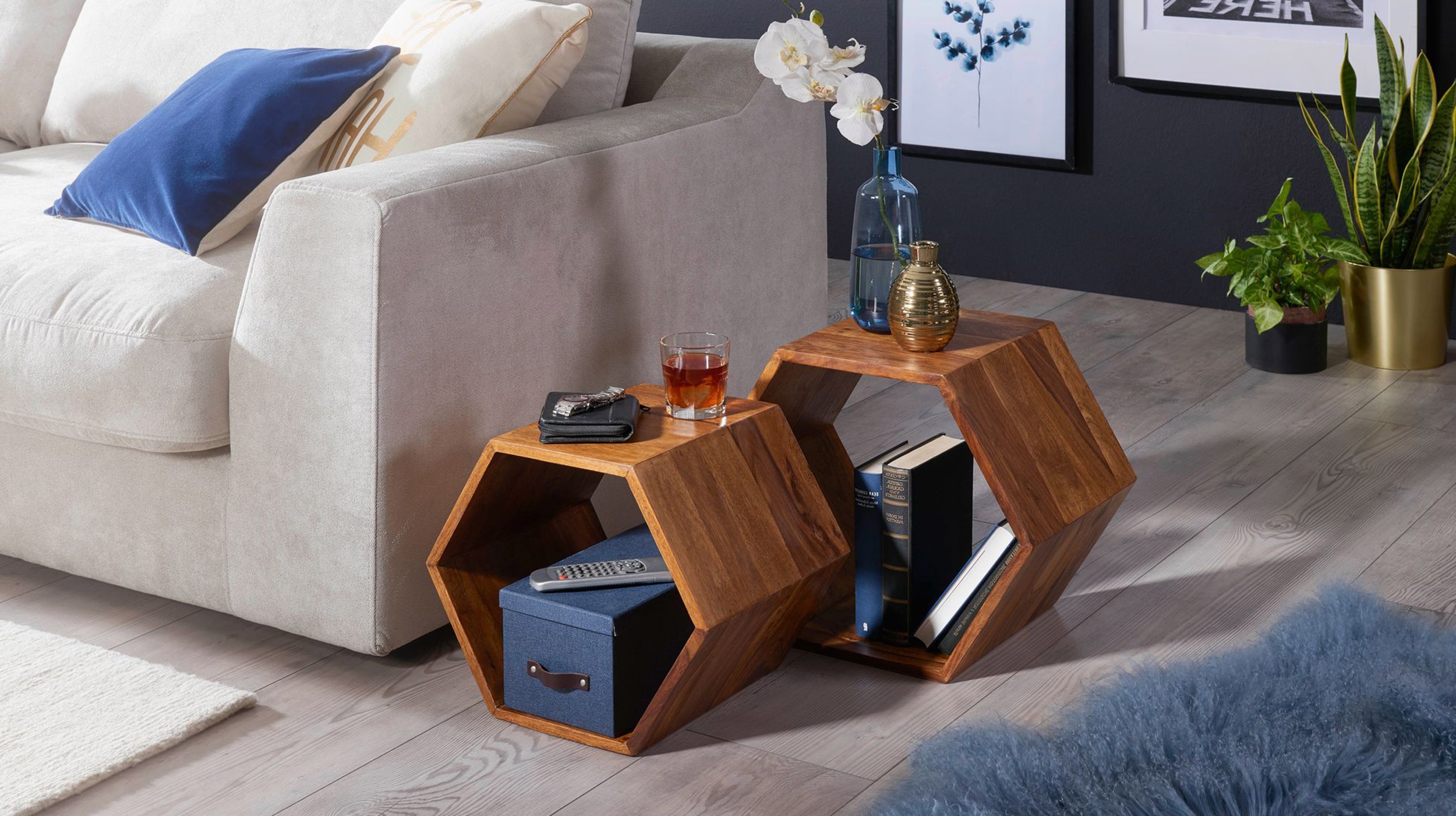 Beistelltisch 2er-Set Sheesham massiv gebeizt - 46 x 30 cm - TAMO