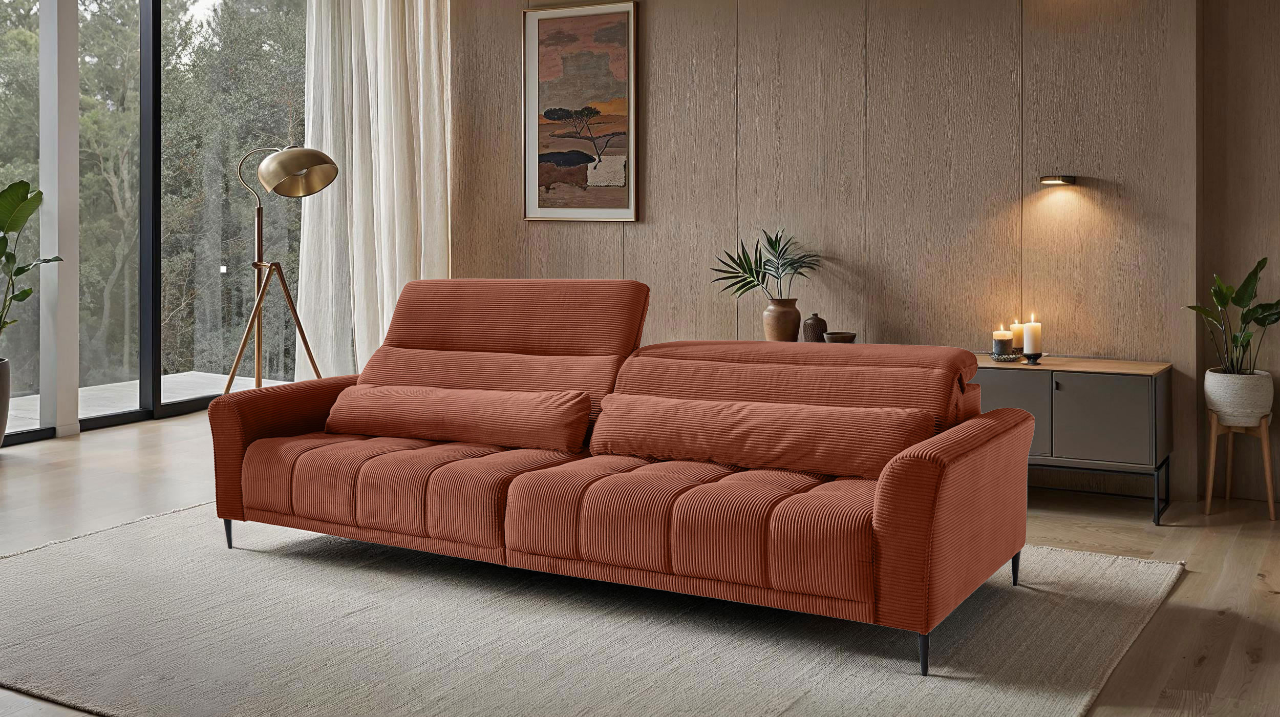 Big Sofa Cord rost 280 cm - mit Nosagunterfederung - LOGAN