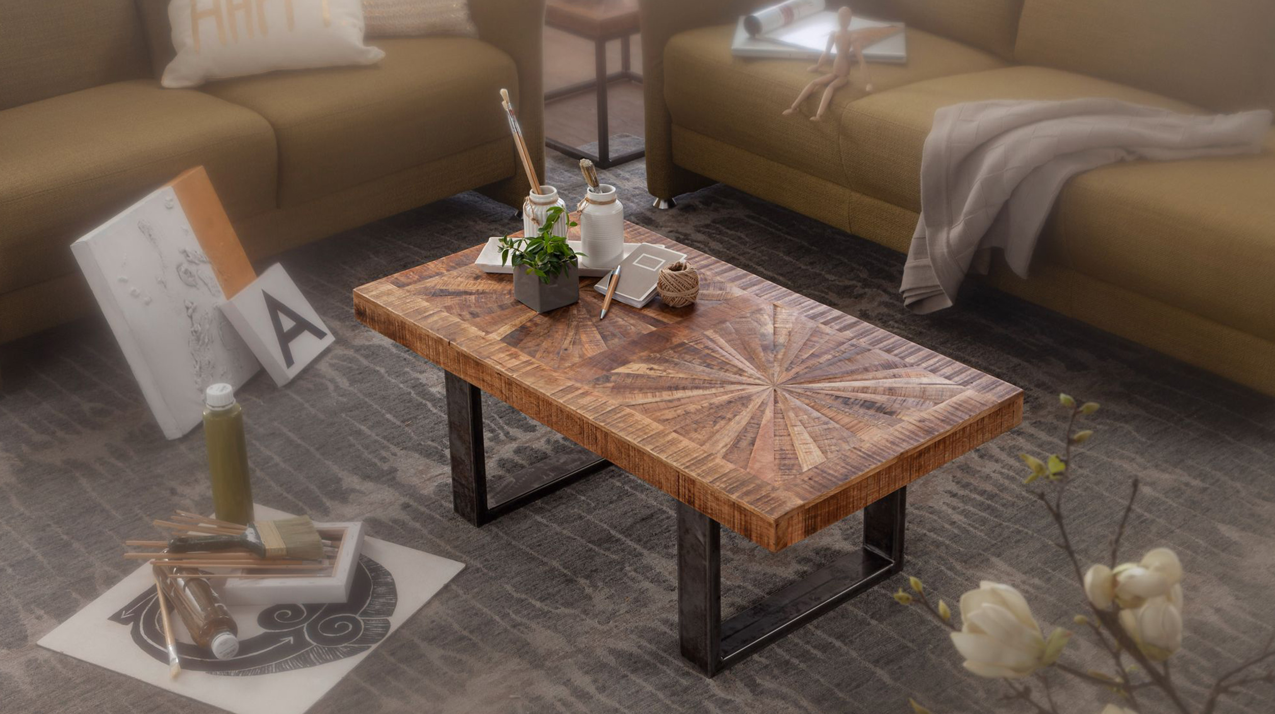 Couchtisch Mango massiv lackiert 105 x 55 cm - JUNA 