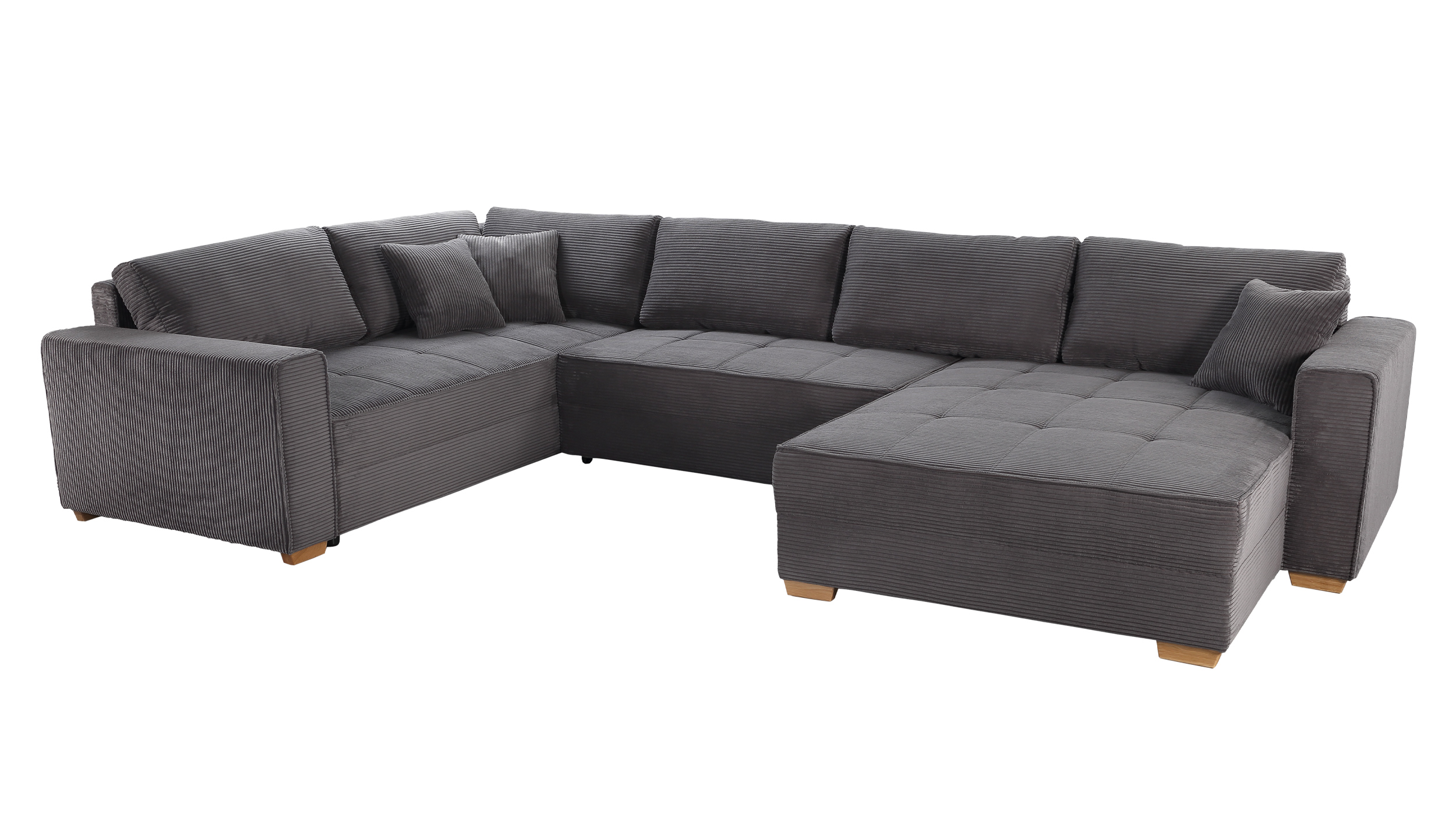 Wohnlandschaft Schlaffunktion Cord grau Bettkasten 379 cm - ALBA