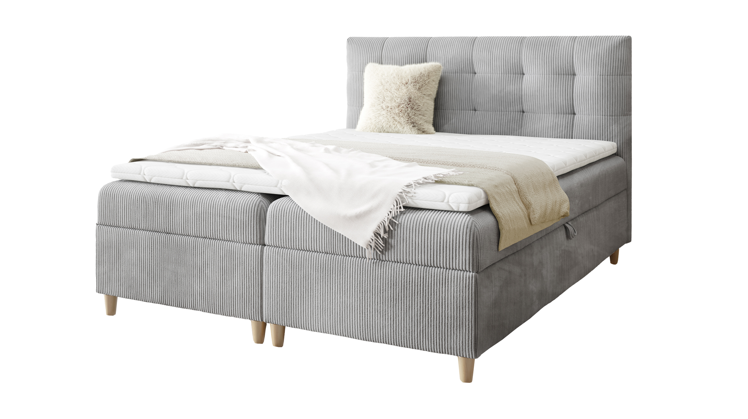 Boxbett Cord grau 160 x 200 cm - Bettkasten - ADORA