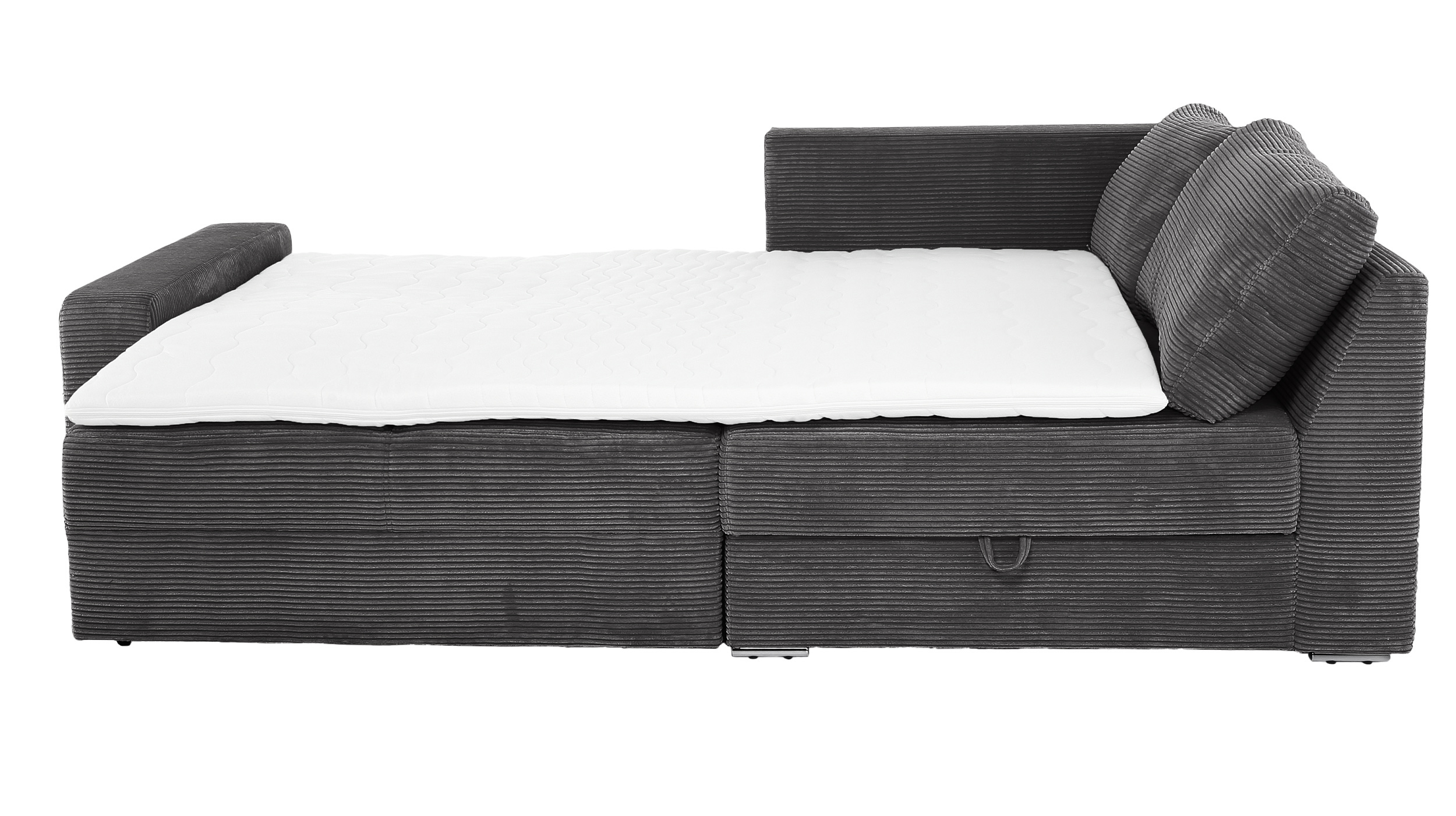 Ecksofa Schlaffunktion Cord grau - Bettkasten 260 cm - JANIS