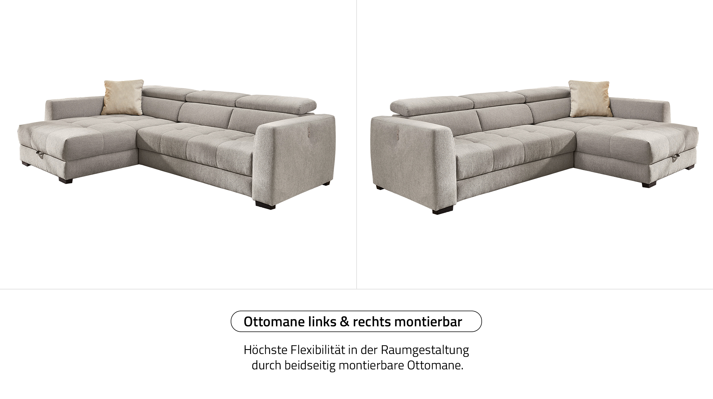 Ecksofa mit Bettkasten elektrisch ausfahrbar grau 300 cm - FIORINA