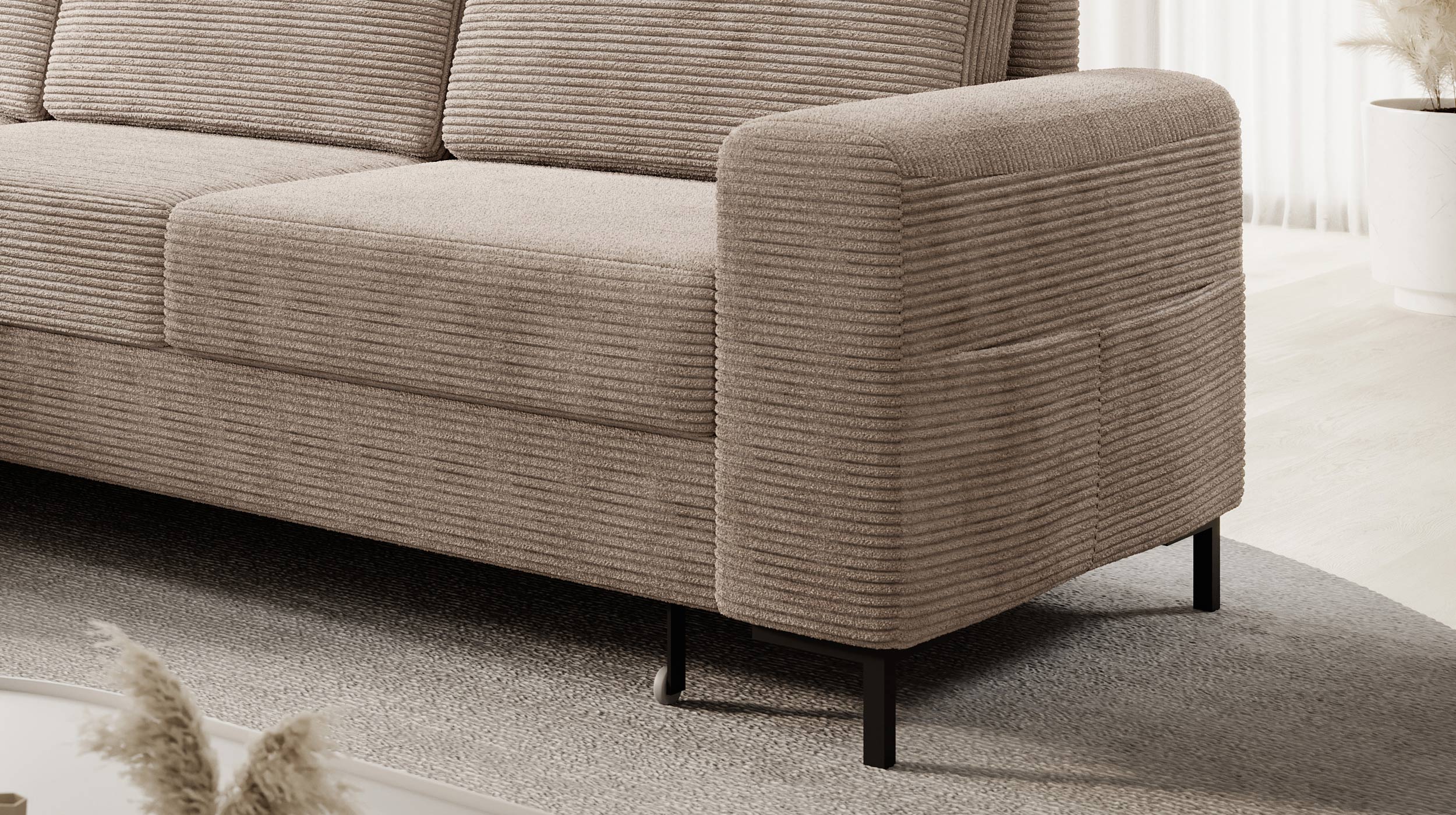 Ecksofa Cord creme mit Schlaffunktion 240 x 150 cm Bettkasten - LORENO