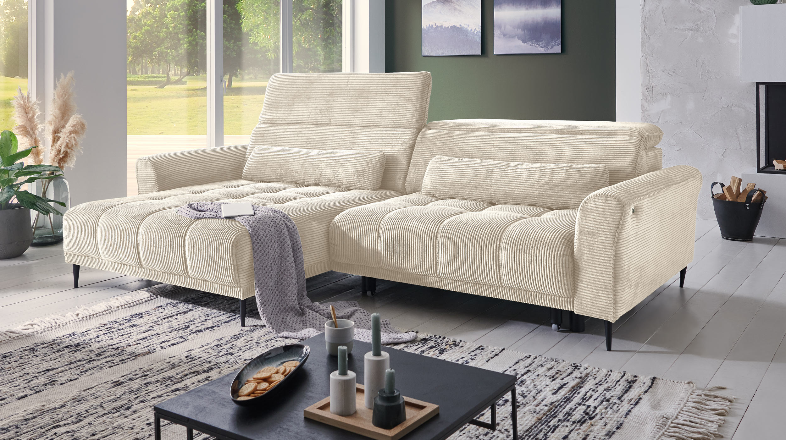 Ecksofa Cord beige - 277 x 179 cm - LOGAN