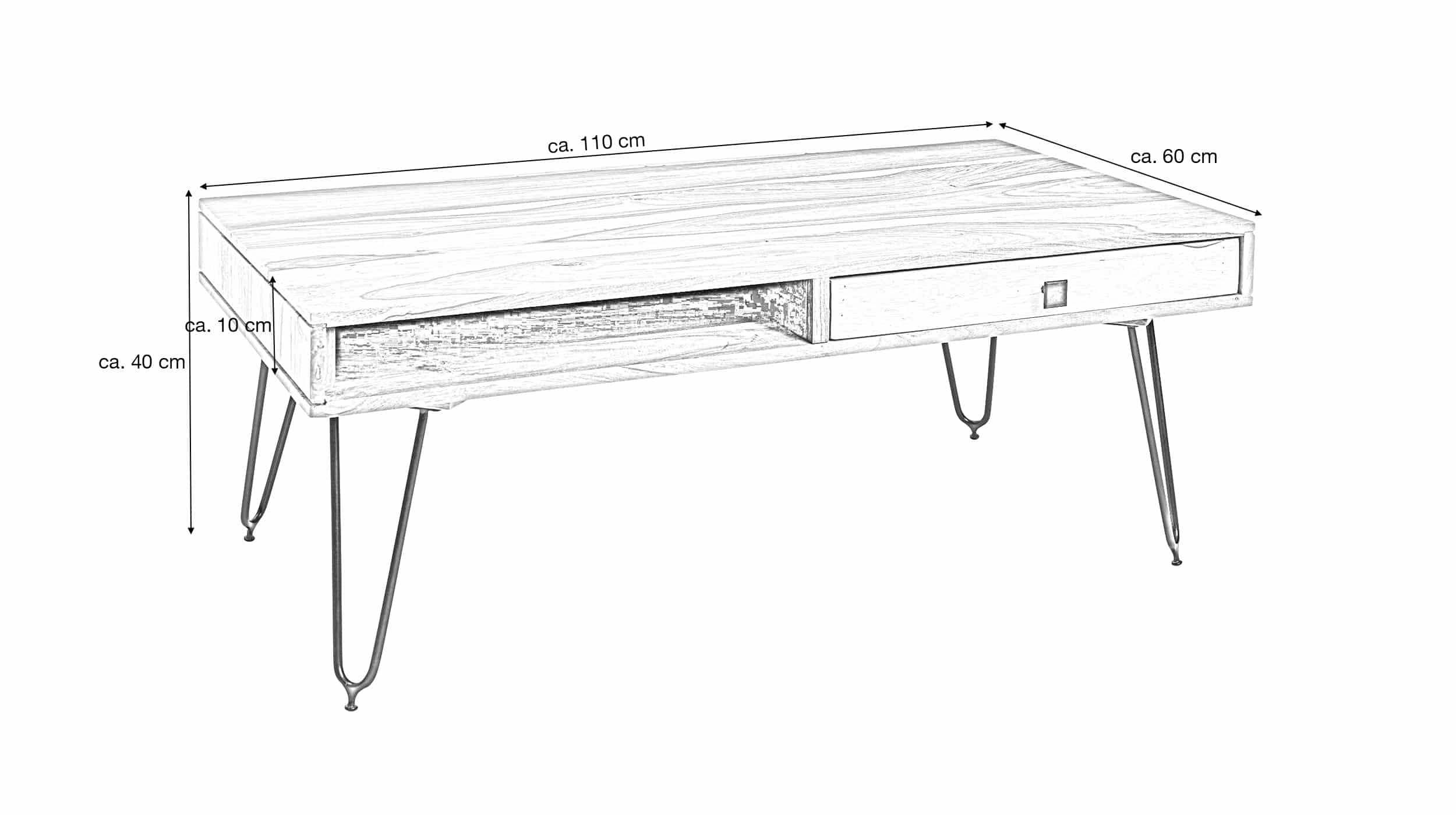 Couchtisch mit Schublade Akazie massiv lackiert 115 x 60 cm - BLOMMA