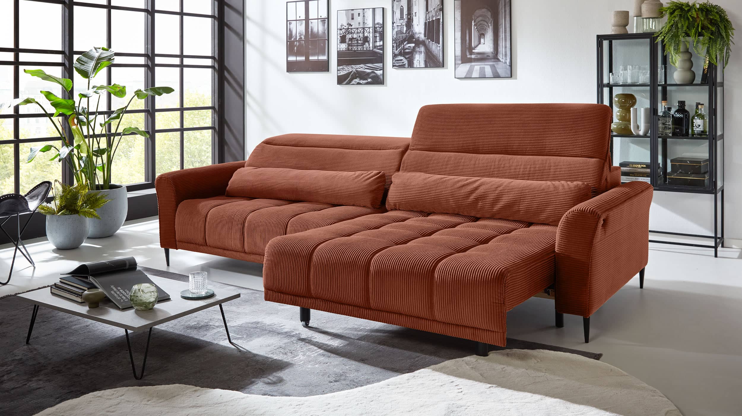 Big Sofa rost - Cordbezug - 280 cm - Nosagunterfederung - LOGAN 