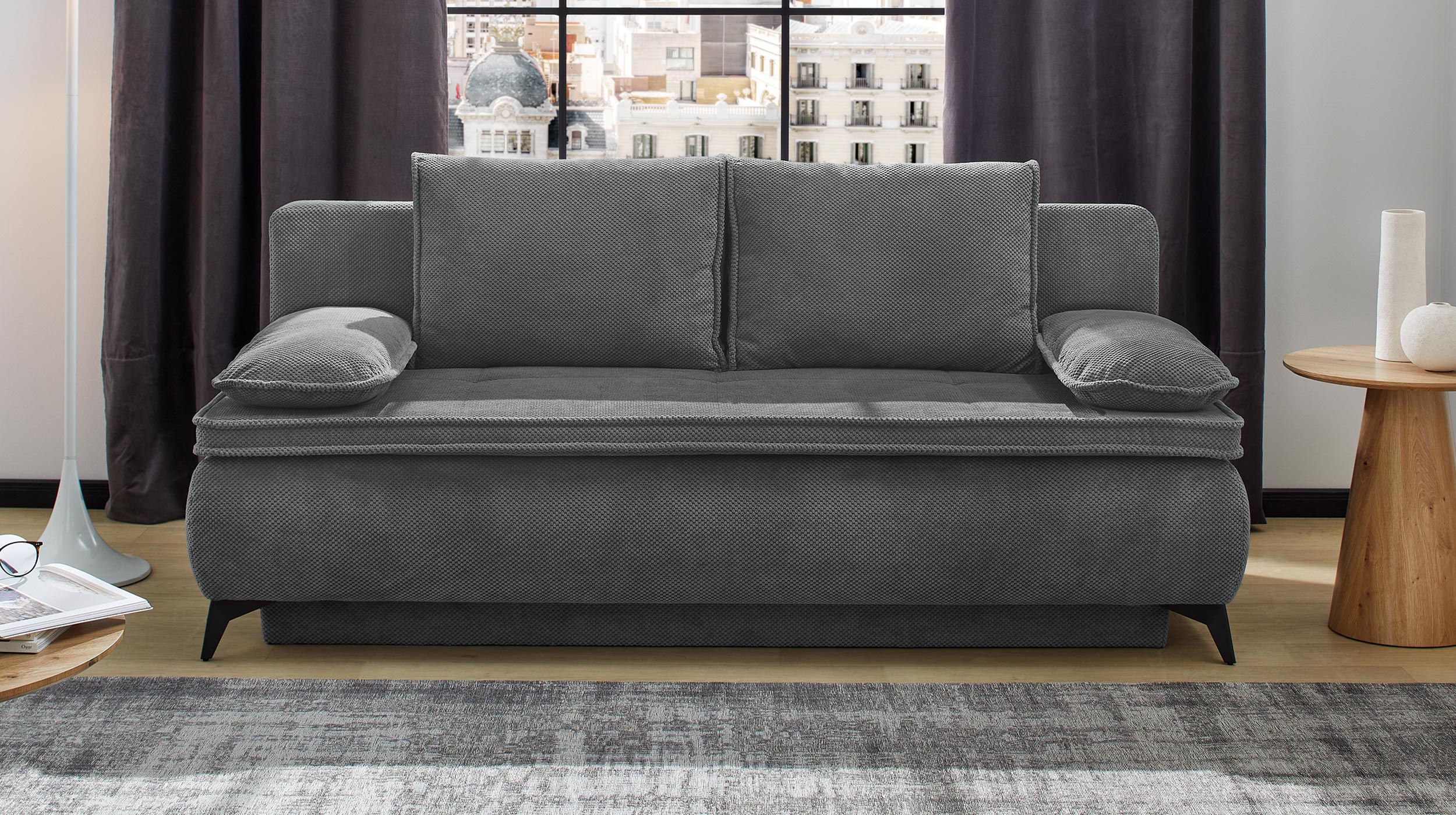 Schlafsofa Cord grau Bettkasten Dauerschläfer 205 cm - DREAMER