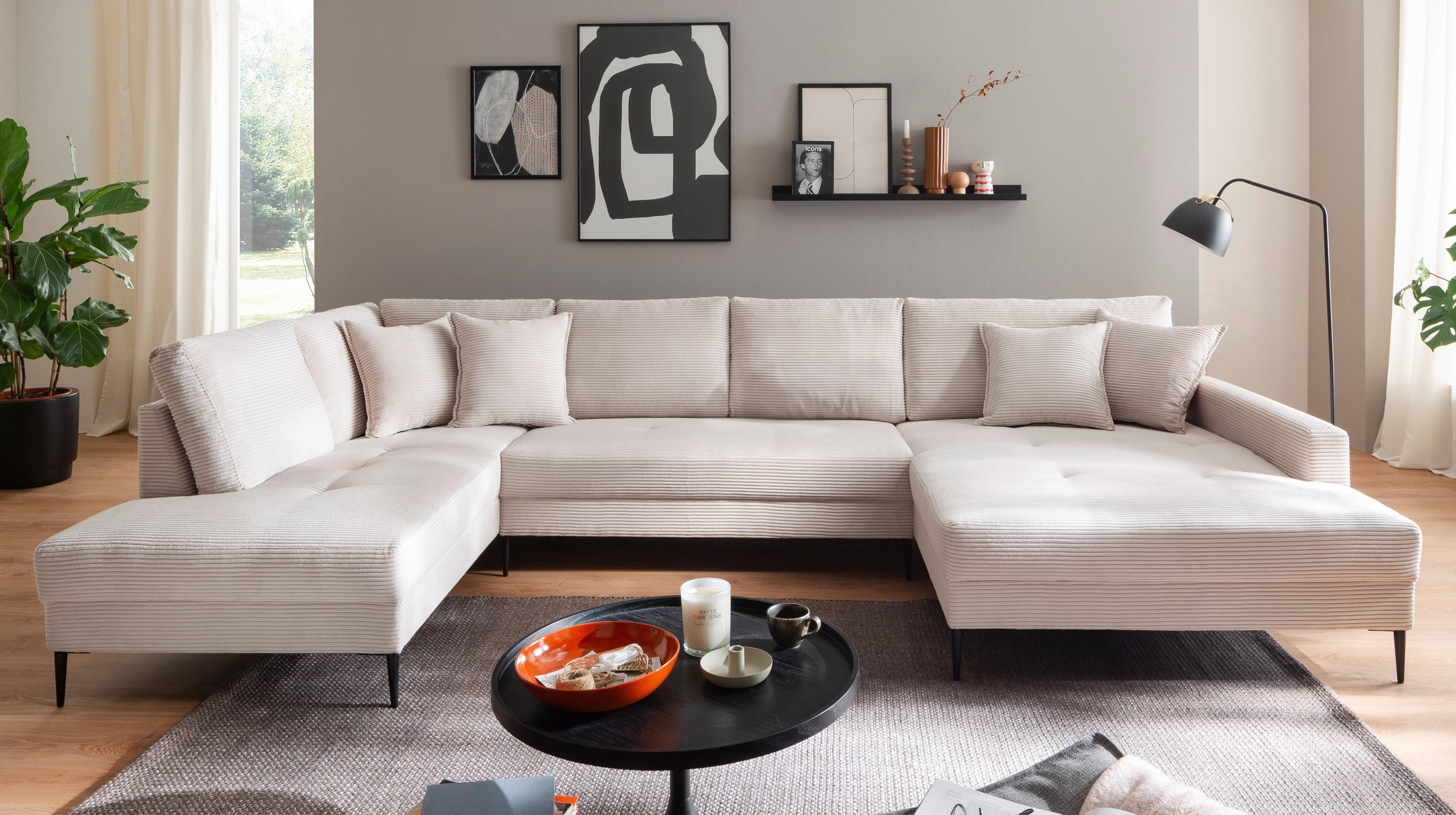 Wohnlandschaft Cord creme - 360 cm - SUMMER 