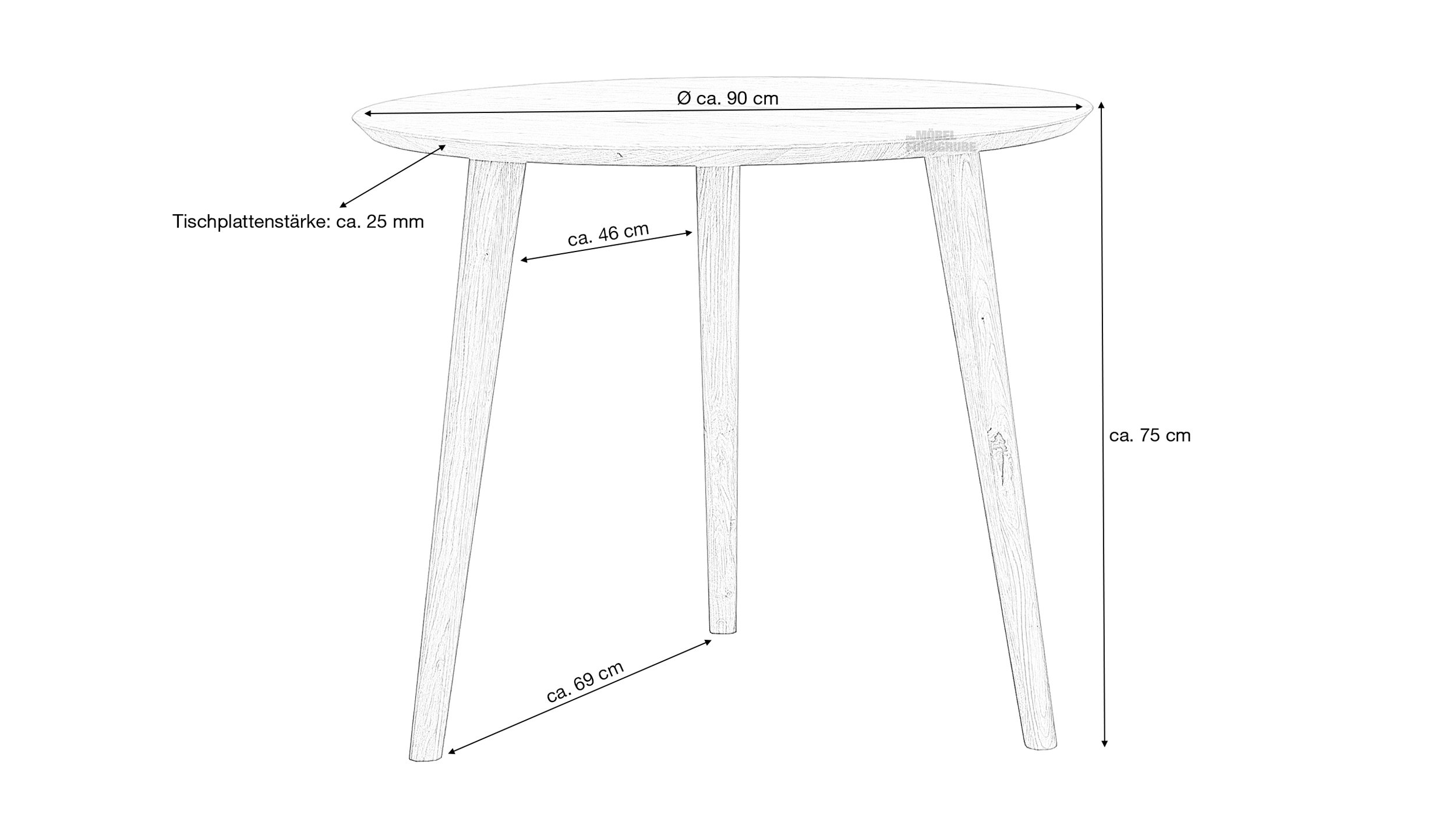 Esstisch 90 cm rund Wildeiche massiv geölt - MATTI