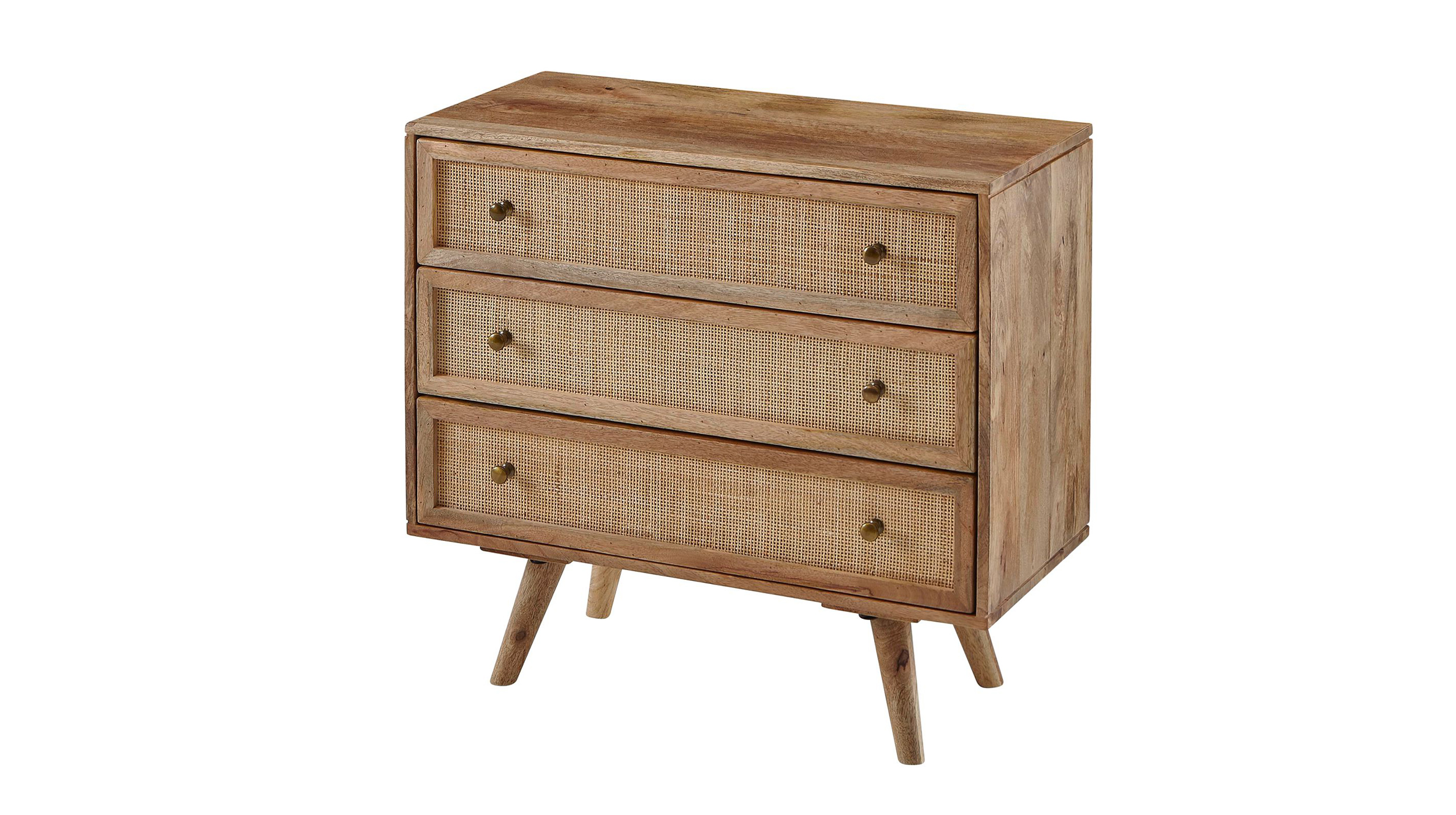 Kommode mit 3 Schubladen Mango massiv - Rattan 80 x 40 cm - RIKARD