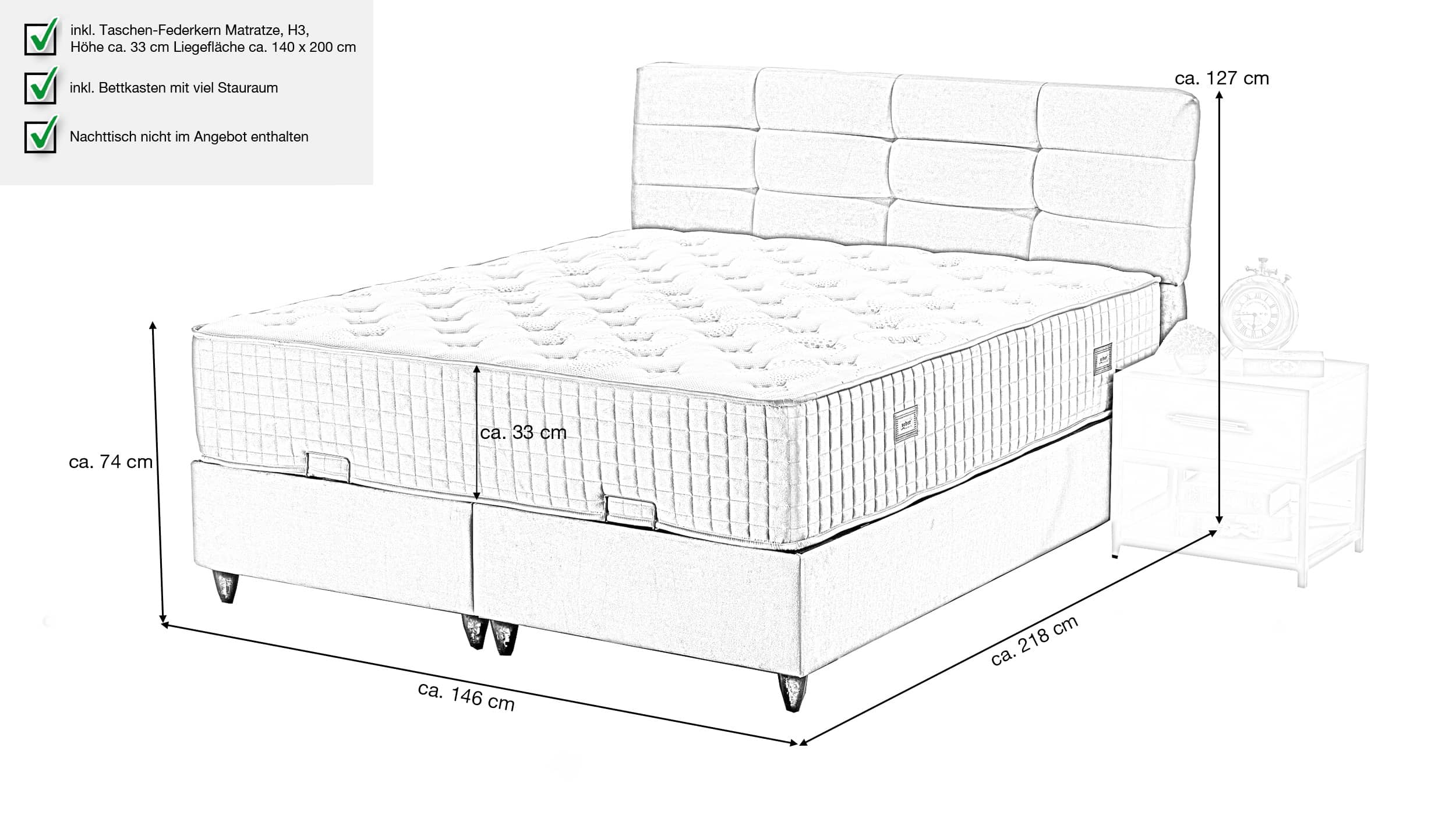 Boxbett 140 x 200 cm Stoffbezug grau - NAOMI 