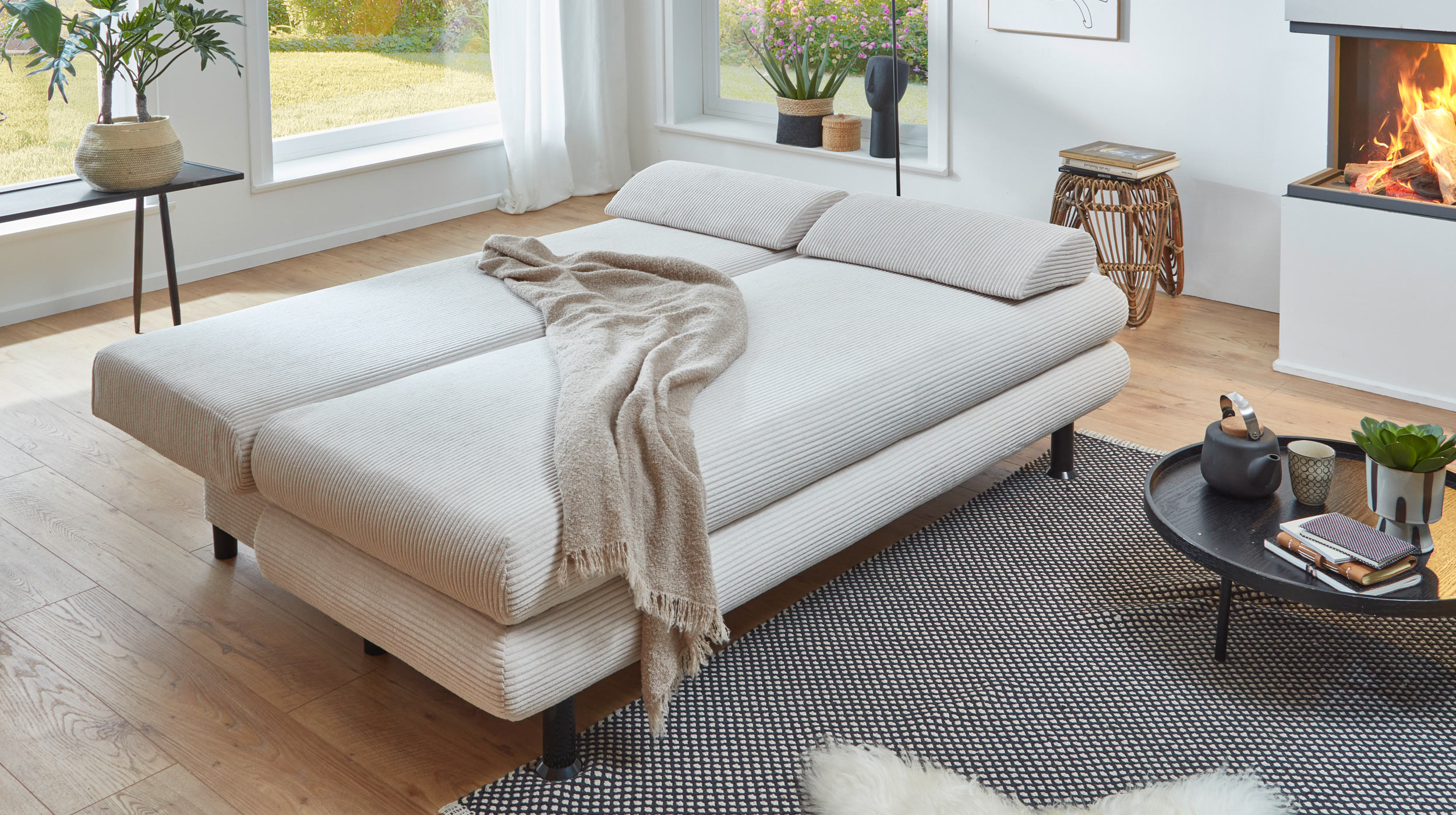 Schlafsofa Cord beige mit Bettkasten Federkern 190 cm - AVENDA