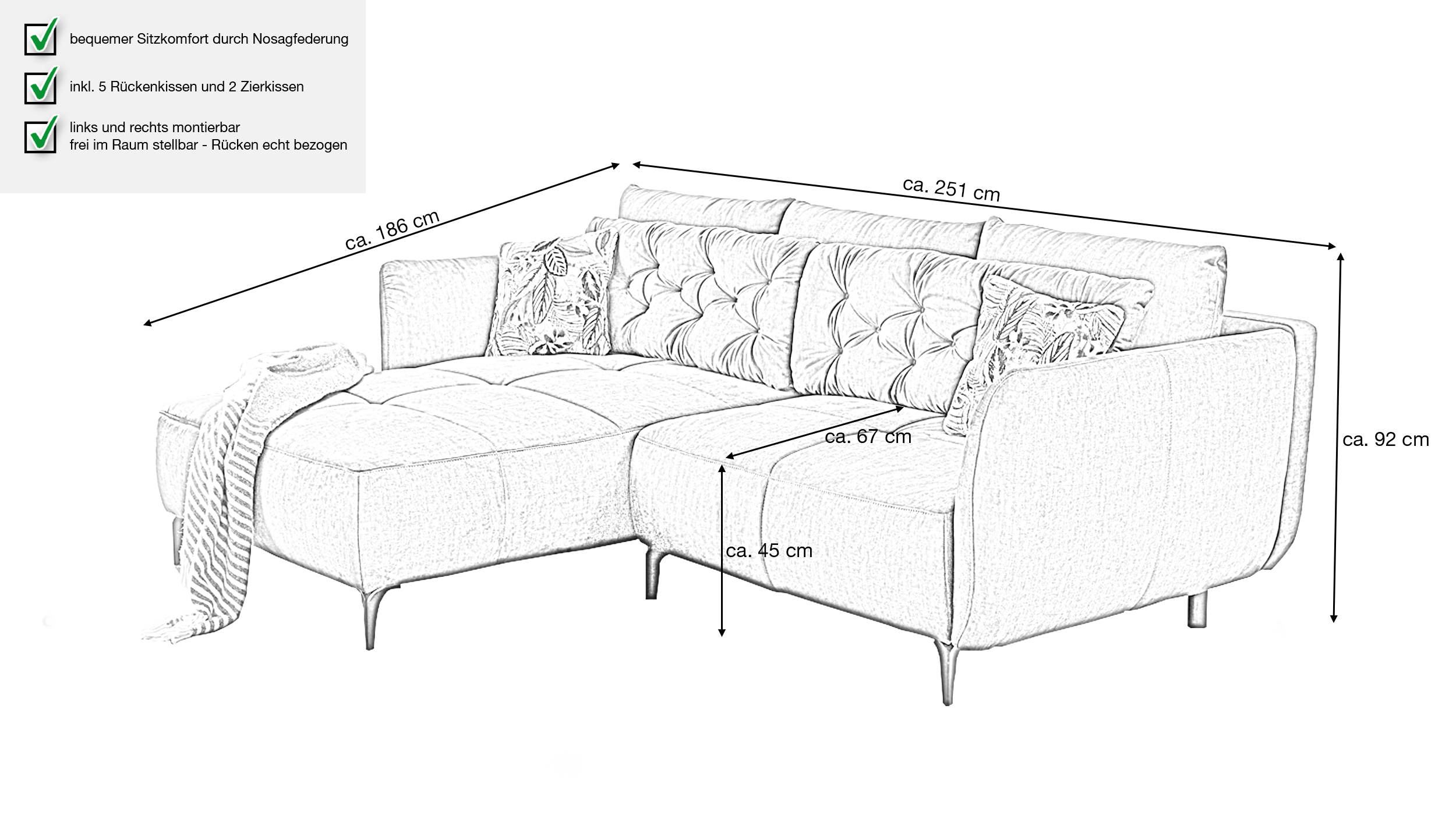 Ecksofa grün Veloursbezug 251 x 186 cm - SALO