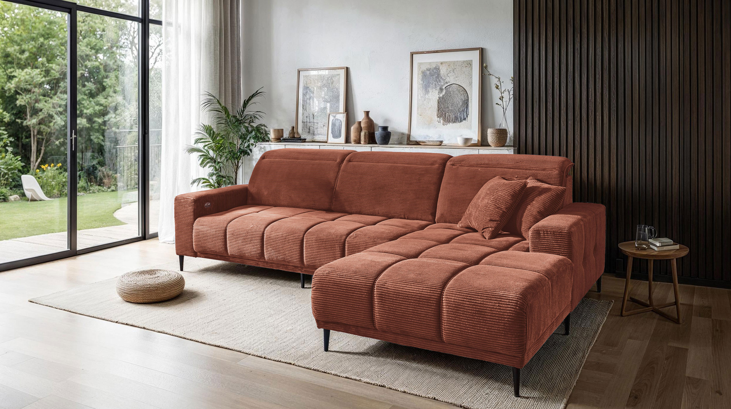 Ecksofa Cord rost ausziehbar - Sitztiefenverstellung 286 cm - OT rechts - MARISOL