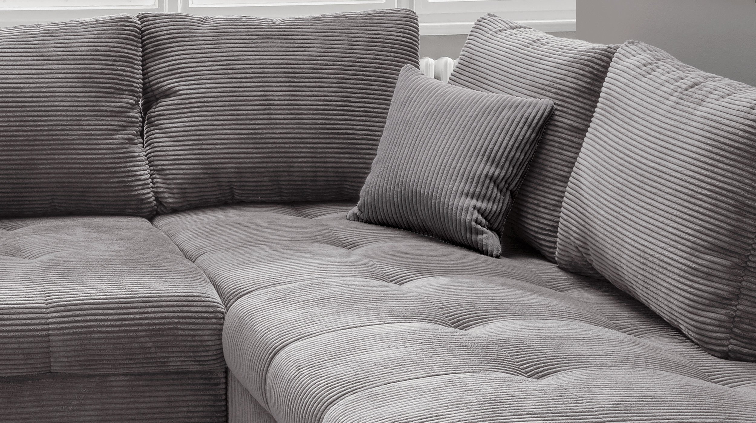 Ecksofa Wohnlandschaft Cordbezug grau 298 x 202 cm - ALVITO