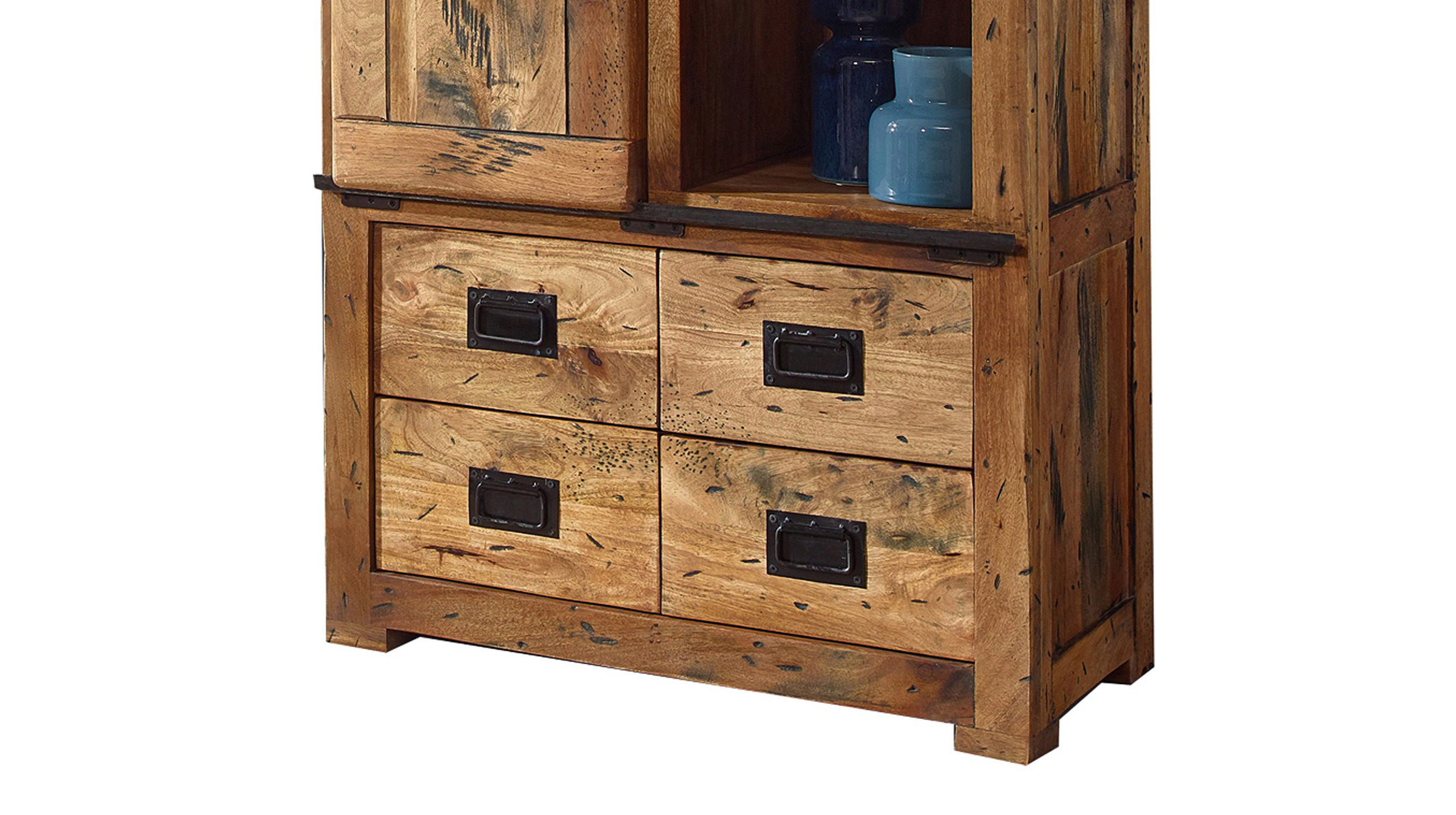 Highboard mit 1 Rolltür Mango massiv 90 cm - montiert - EMANUEL