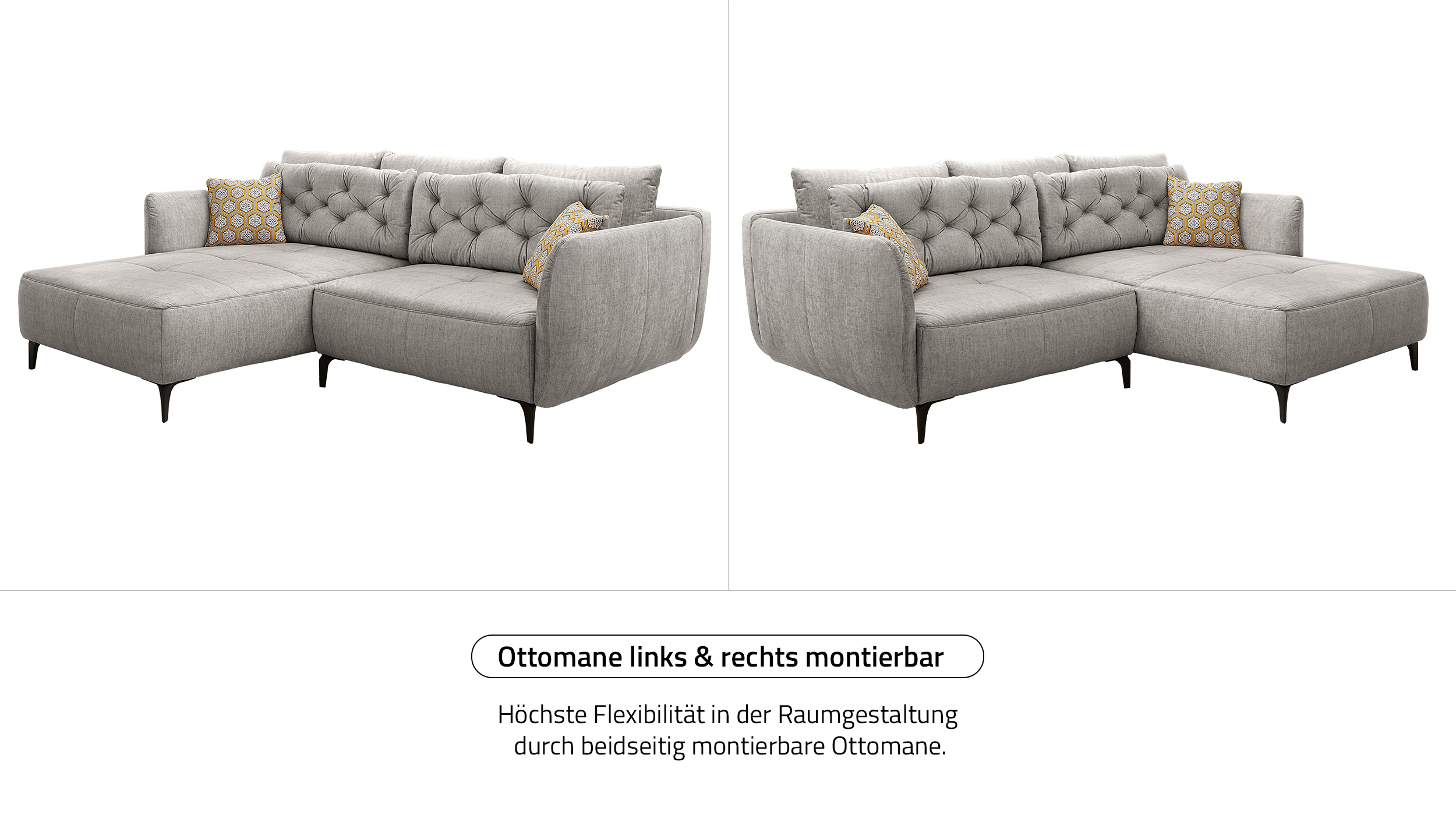 Ecksofa hellgrau Veloursbezug 251 x 186 cm - SALO