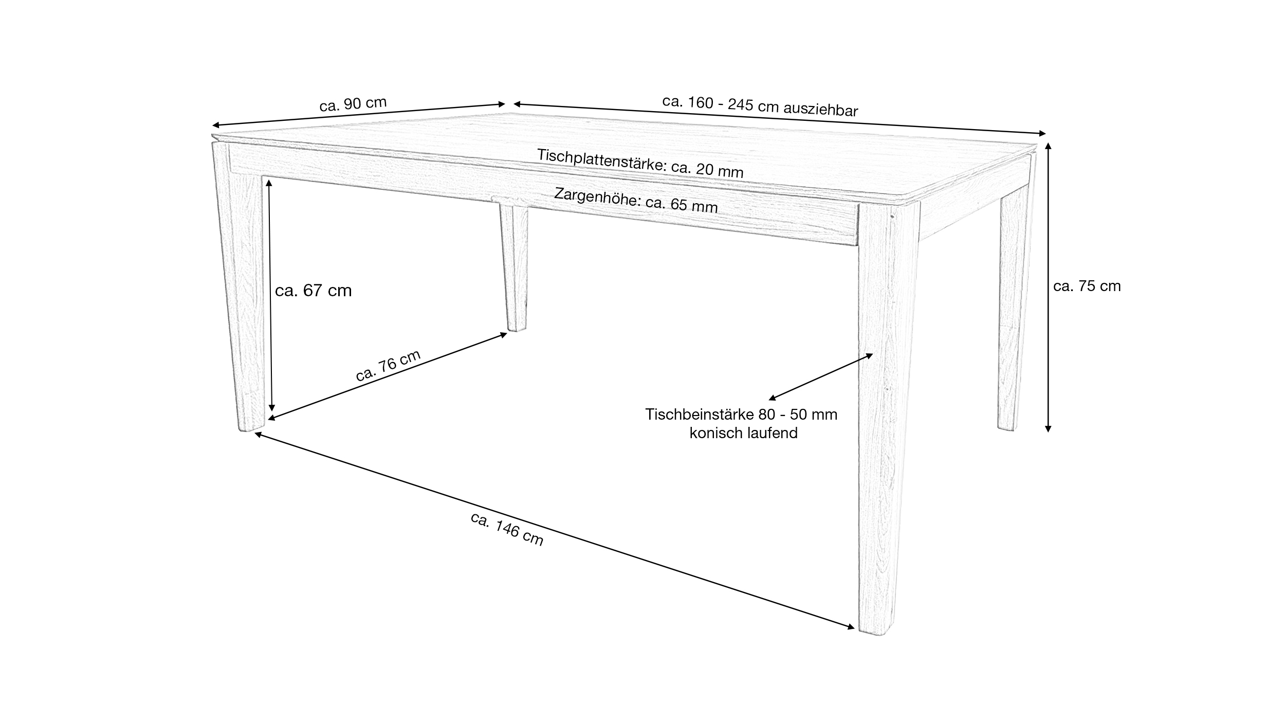 Esstisch ausziehbar 160-245 cm Massivholz Wildeiche geölt - FLAVIA