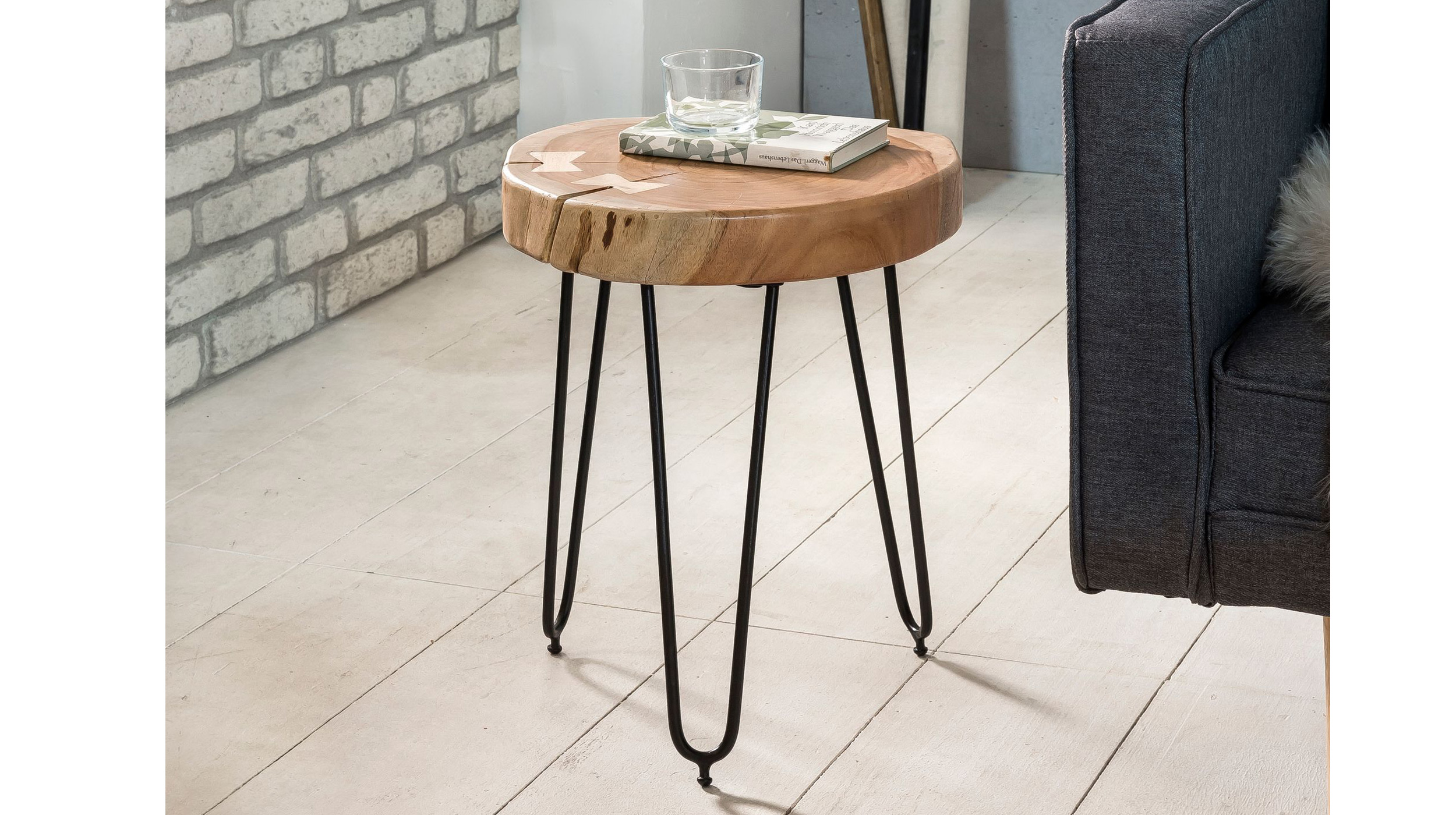 Beistelltisch Akazie massiv lackiert - rund - 35 x 45 cm - ACAS