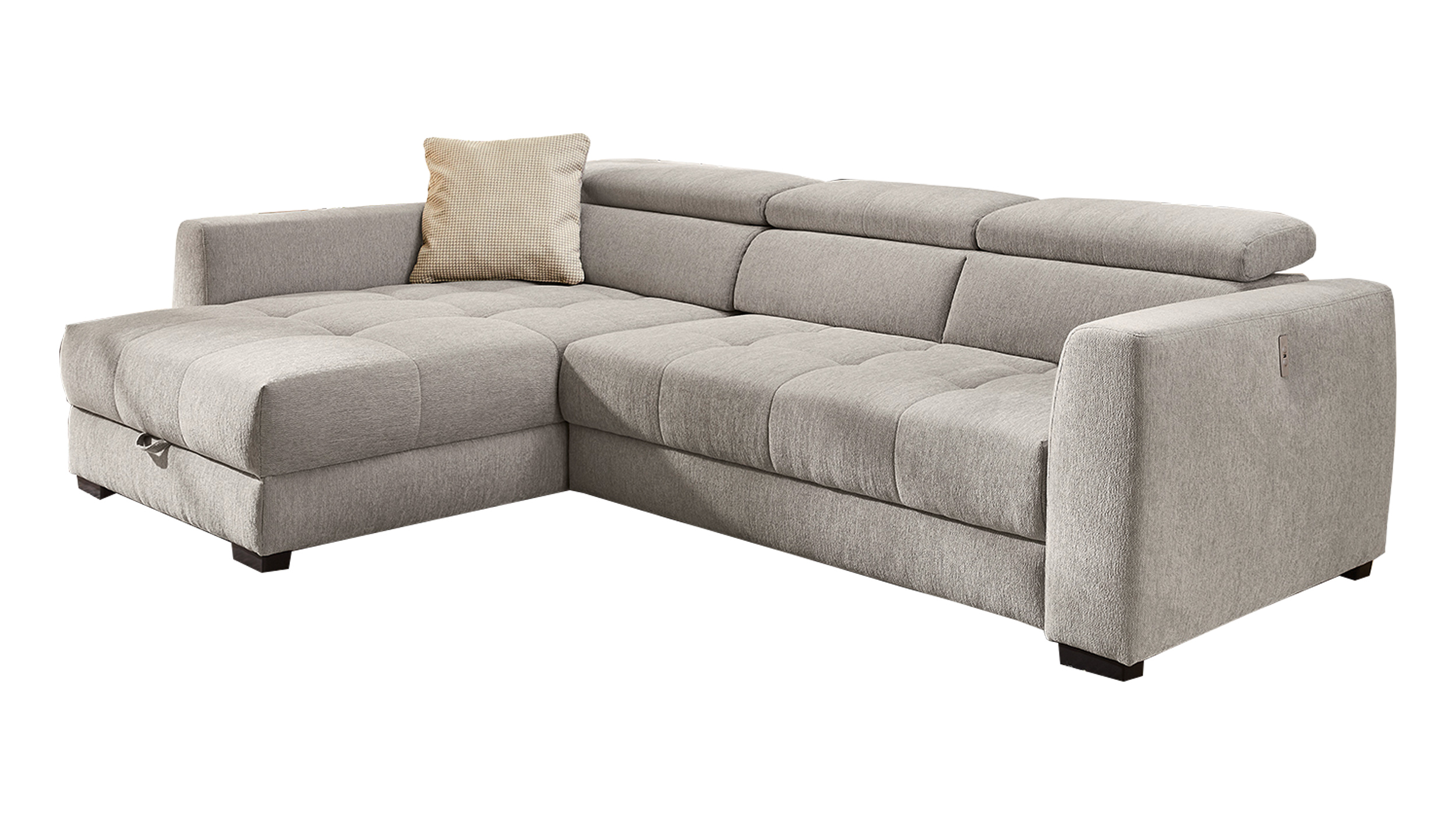 Ecksofa mit Bettkasten elektrisch ausfahrbar grau 300 cm - FIORINA