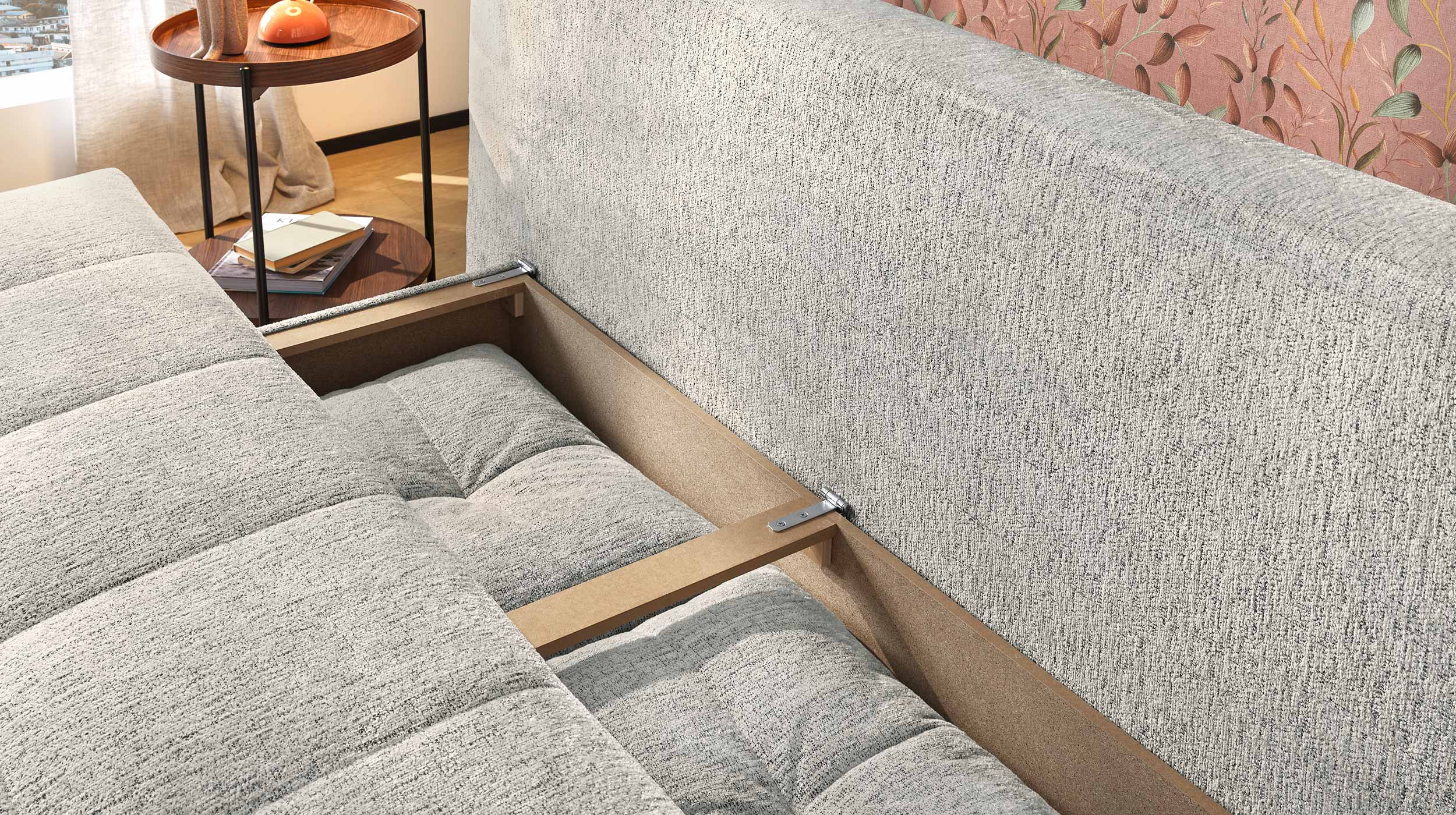 Schlafsofa grau mit Bettkasten Federkern 207 cm - PHIL 