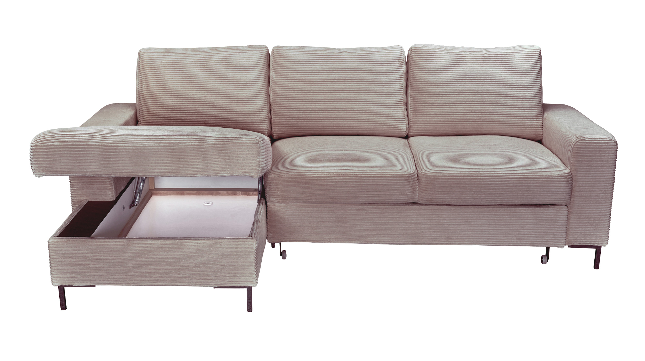 Ecksofa Cord creme mit Schlaffunktion 240 x 150 cm Bettkasten - LORENO
