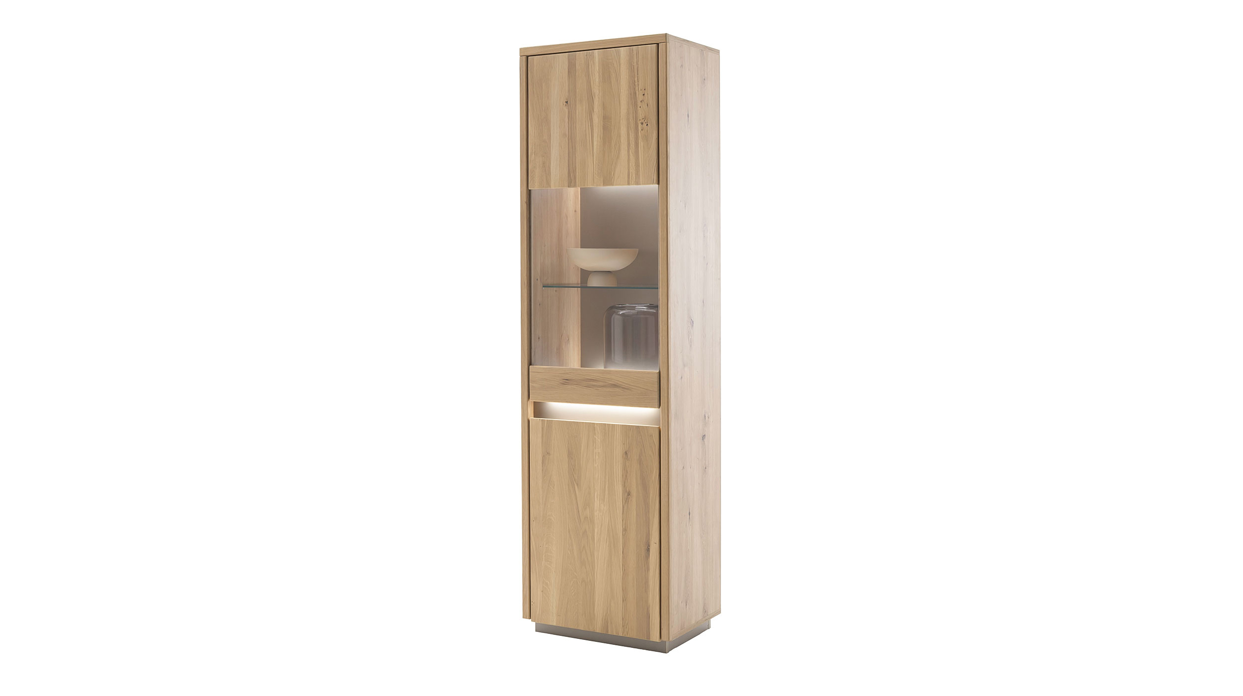 Vitrine mit Beleuchtung Kristalleiche massiv geölt Breite 57 cm - LARVIK