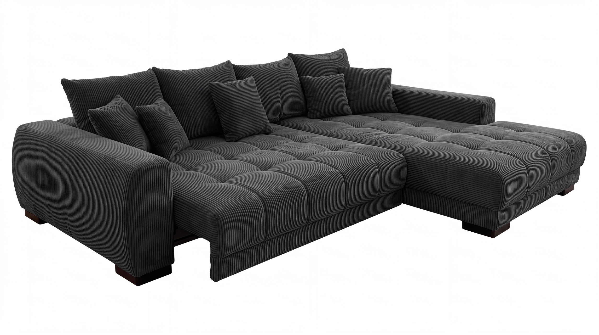 Ecksofa Cord grau elektrisch ausfahrbar 300 cm - OT rechts - ARTEMIS