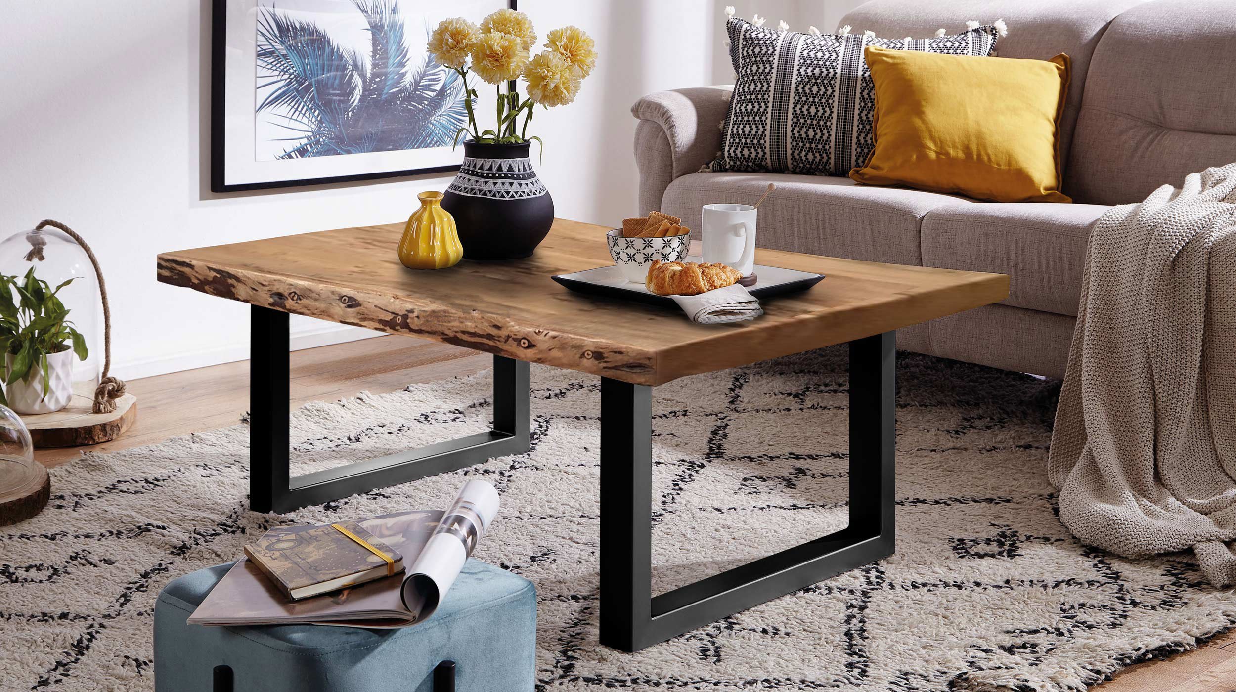 Couchtisch Baumkante Akazie lackiert massiv 120 x 80 cm - TICO
