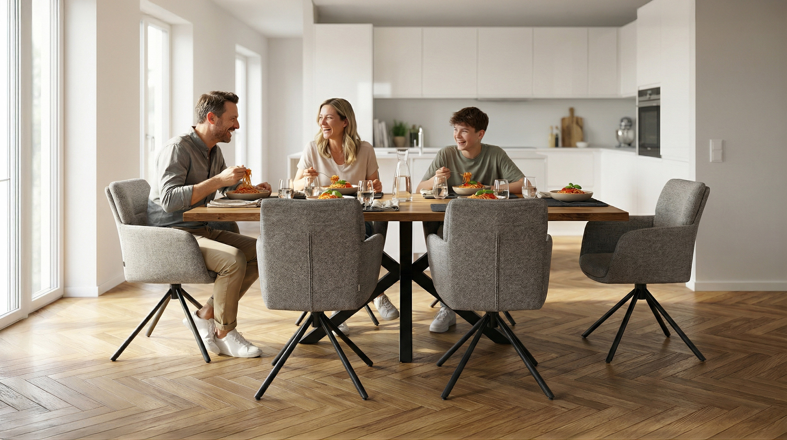 Armlehnstuhl grau Webstoff Drehstuhl Taschenfederkern - JÖRDIS