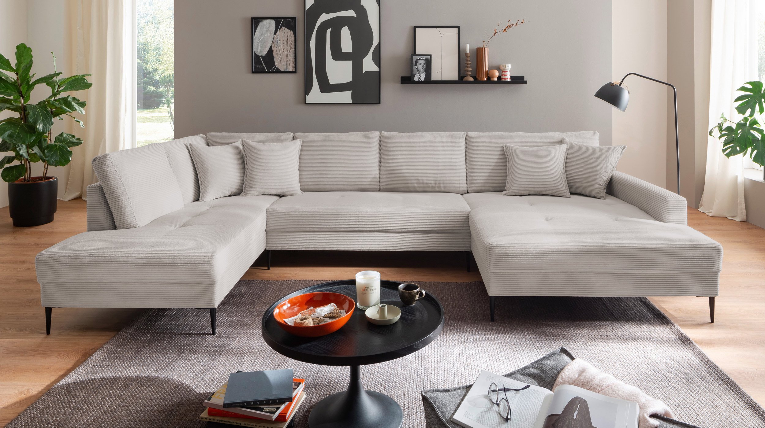 Wohnlandschaft Cord hellgrau - 360 cm - SUMMER 