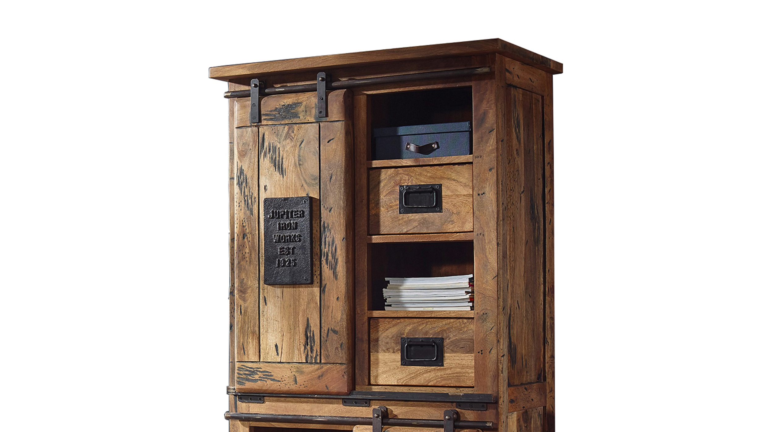 Highboard mit 2 Rolltüren Mango massiv 80 cm - montiert - EMANUEL