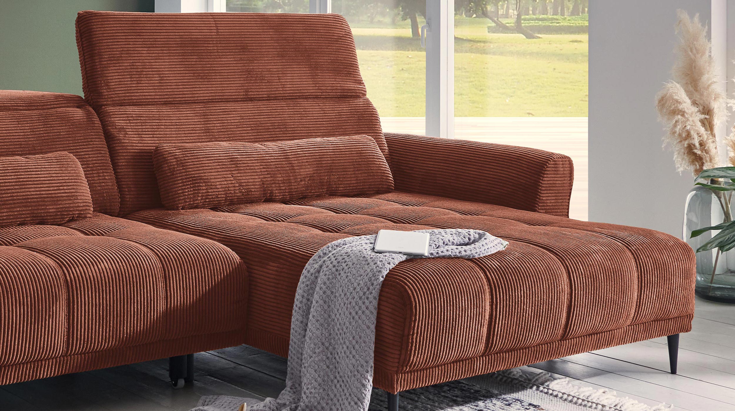 Ecksofa Cord rost ausziehbar - Sitztiefenverstellung 277 cm - OT rechts - LOGAN